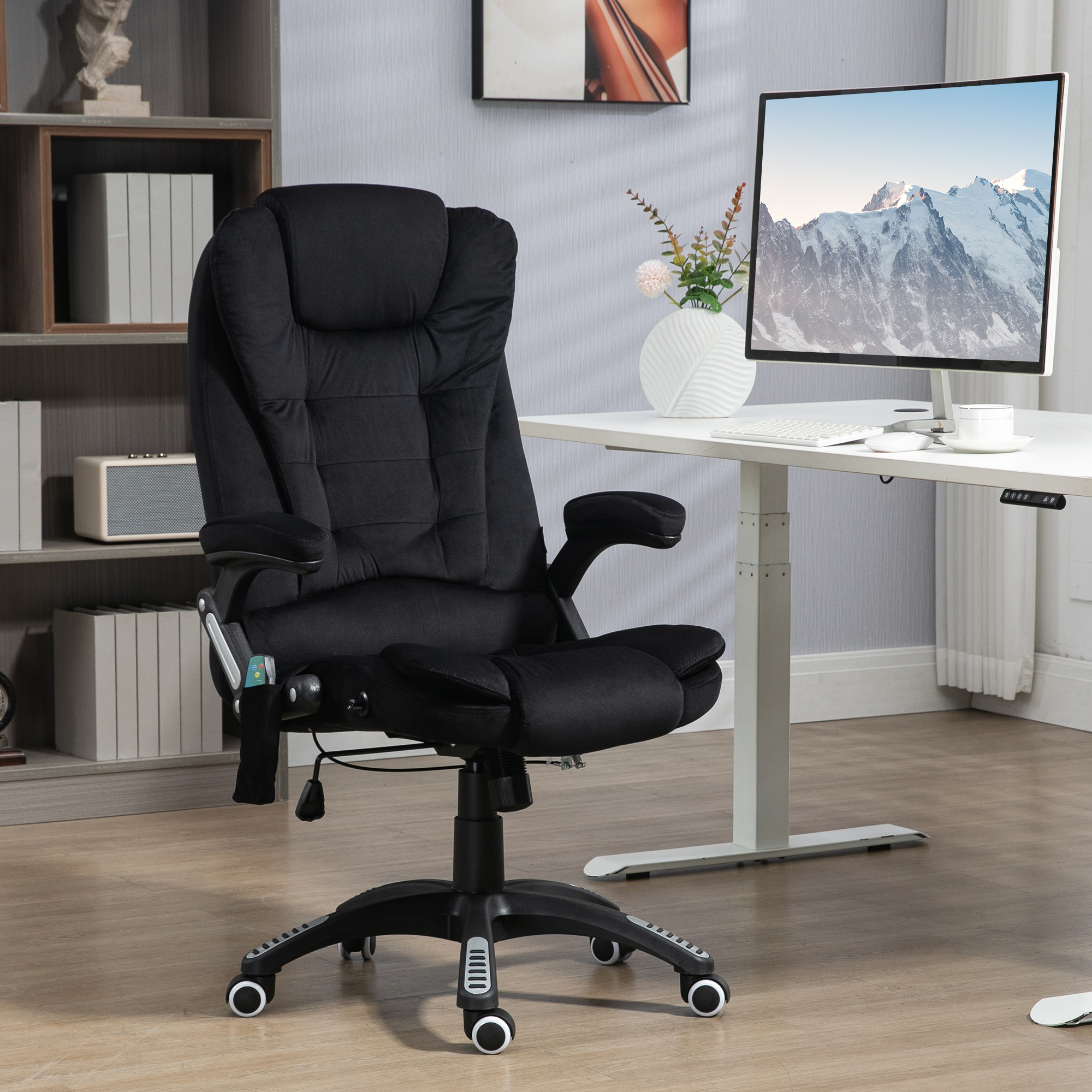 Vinsetto Bureaustoel met Massage- & Verwarmingsfunctie, Ergonomisch, Hoogteverstelbaar, Zwart