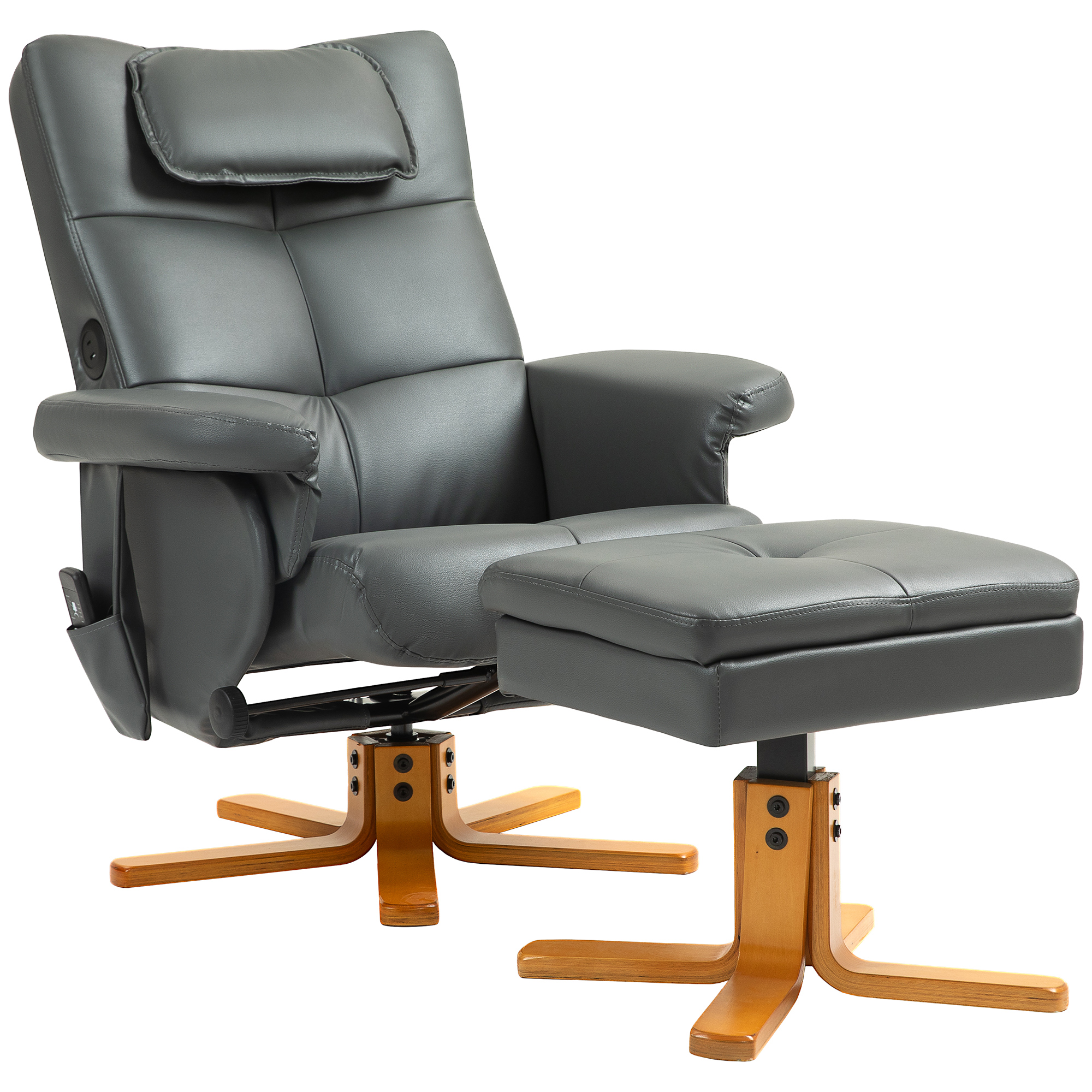 HOMCOM Massagestoel met Voetenbank, Verstelbare Rugleuning, USB-Oplaadpoort, Lederlook, tot 150 kg, Donkergrijs