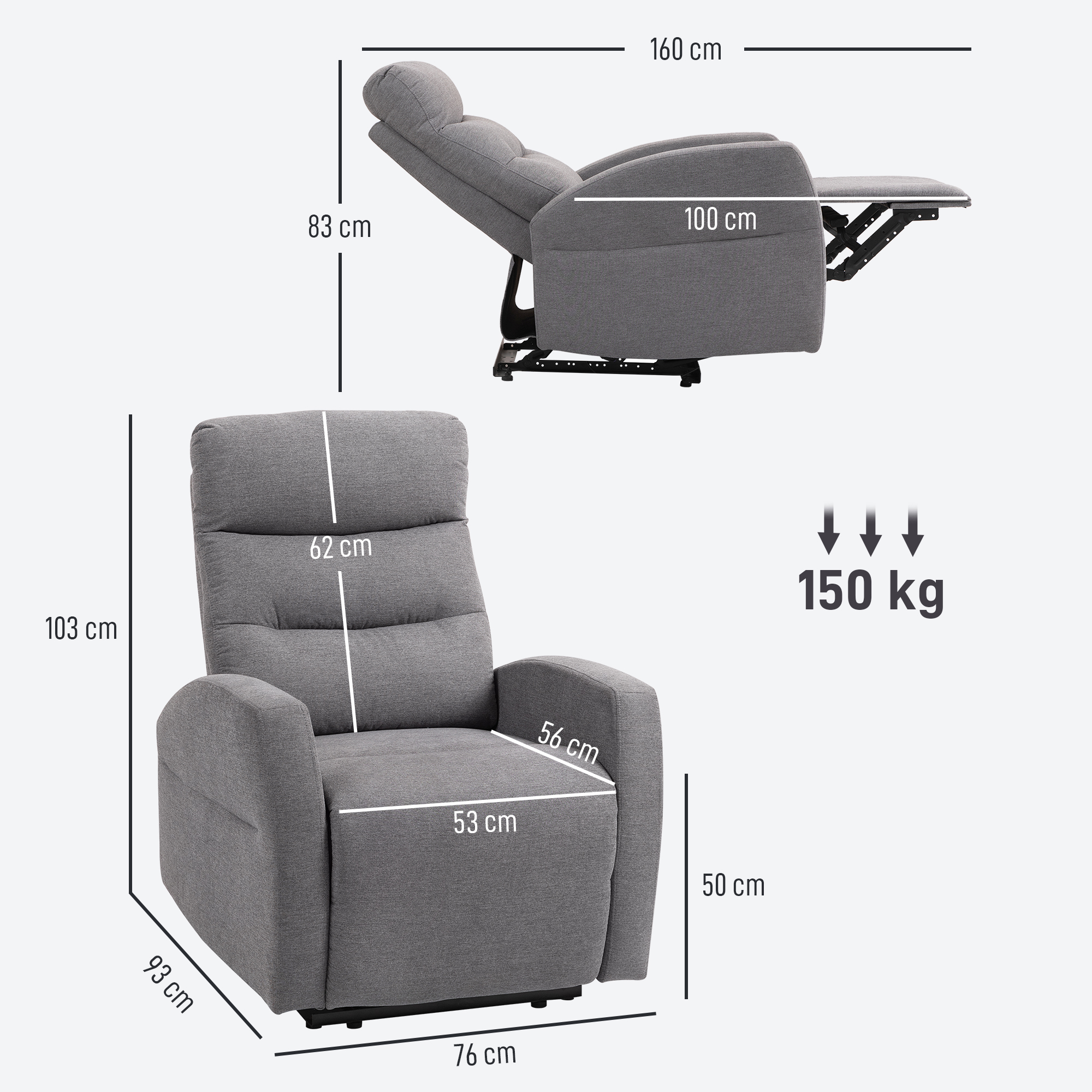 HOMCOM Verstelbare Relaxfauteuil met Voetsteun, Moderne Gepolsterde Stoel, Donkergrijs