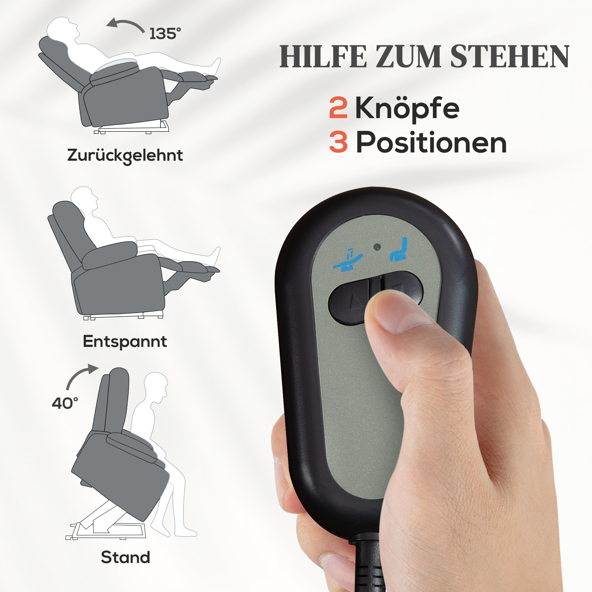 HOMCOM Elektrische Relaxstoel met Opstaanhulp, Afstandsbediening, Zacht Schuim, Zijvak, Bekleding in Linnenlook, Grijs