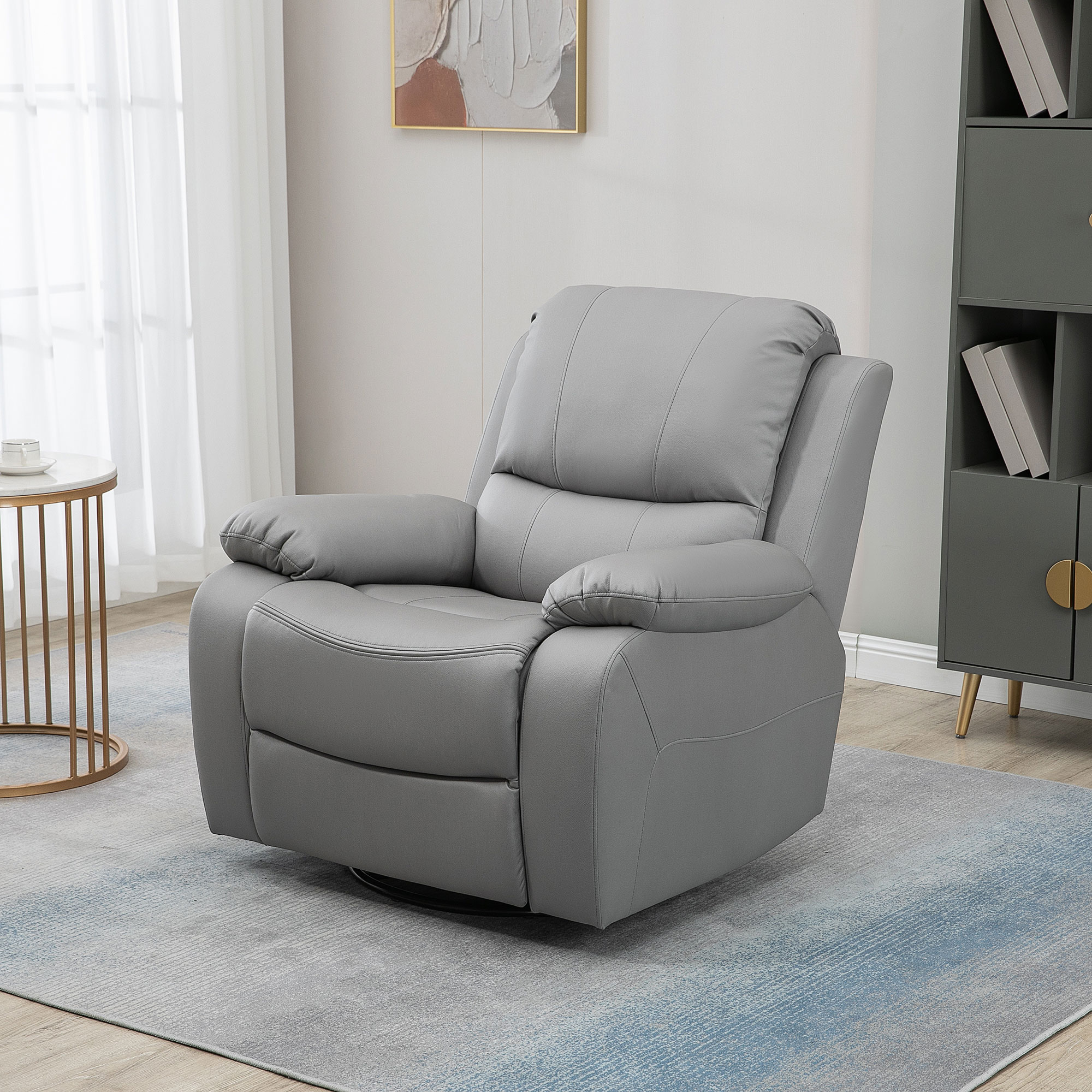 HOMCOM relaxfauteuil, verstelbare rugleuning, draaibaar, tuimelfunctie, met voetsteun, staal, grijs, 93 x 100 x 98 Hcm