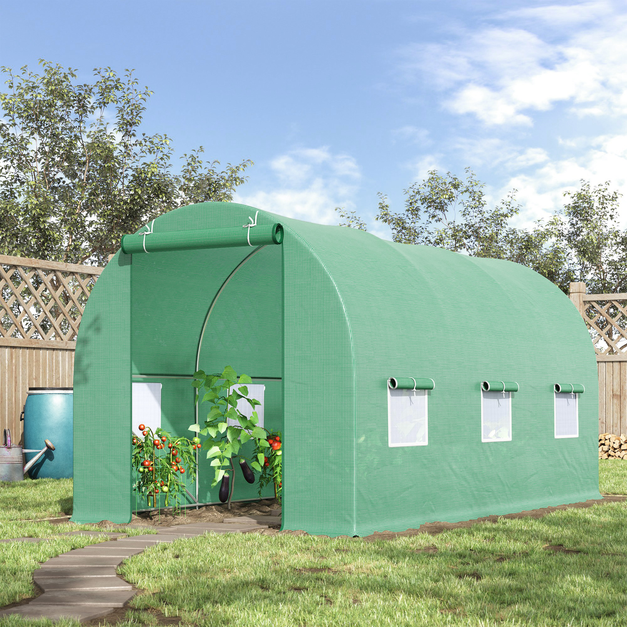 Outsunny Ruime Kas voor Elk Seizoen - Groen 445 x 190 x 200 cm