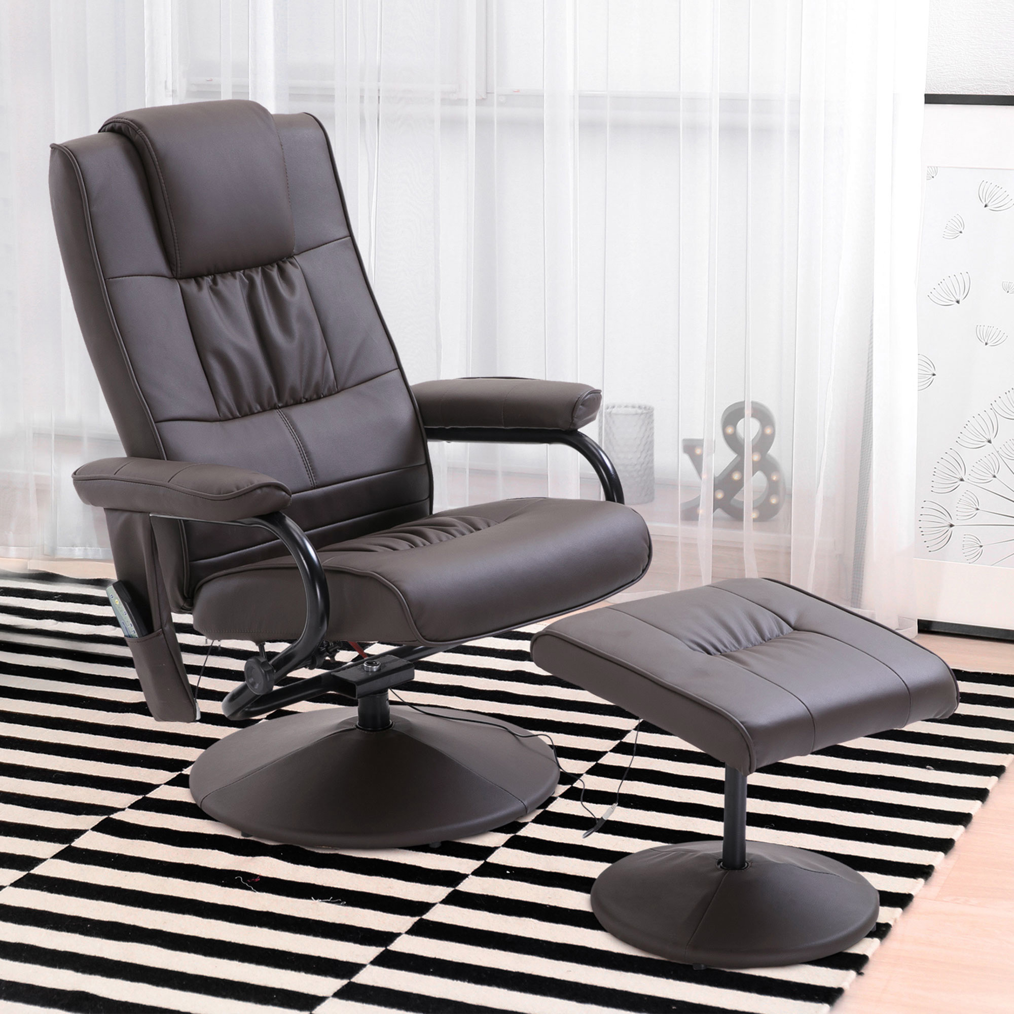 HOMCOM Massagesessel Relaxstoel, inclusief voetenbank, met 10 vibratiepunten en 1 afstandsbediening, 77 cm x 84 cm x 95 cm, bruin