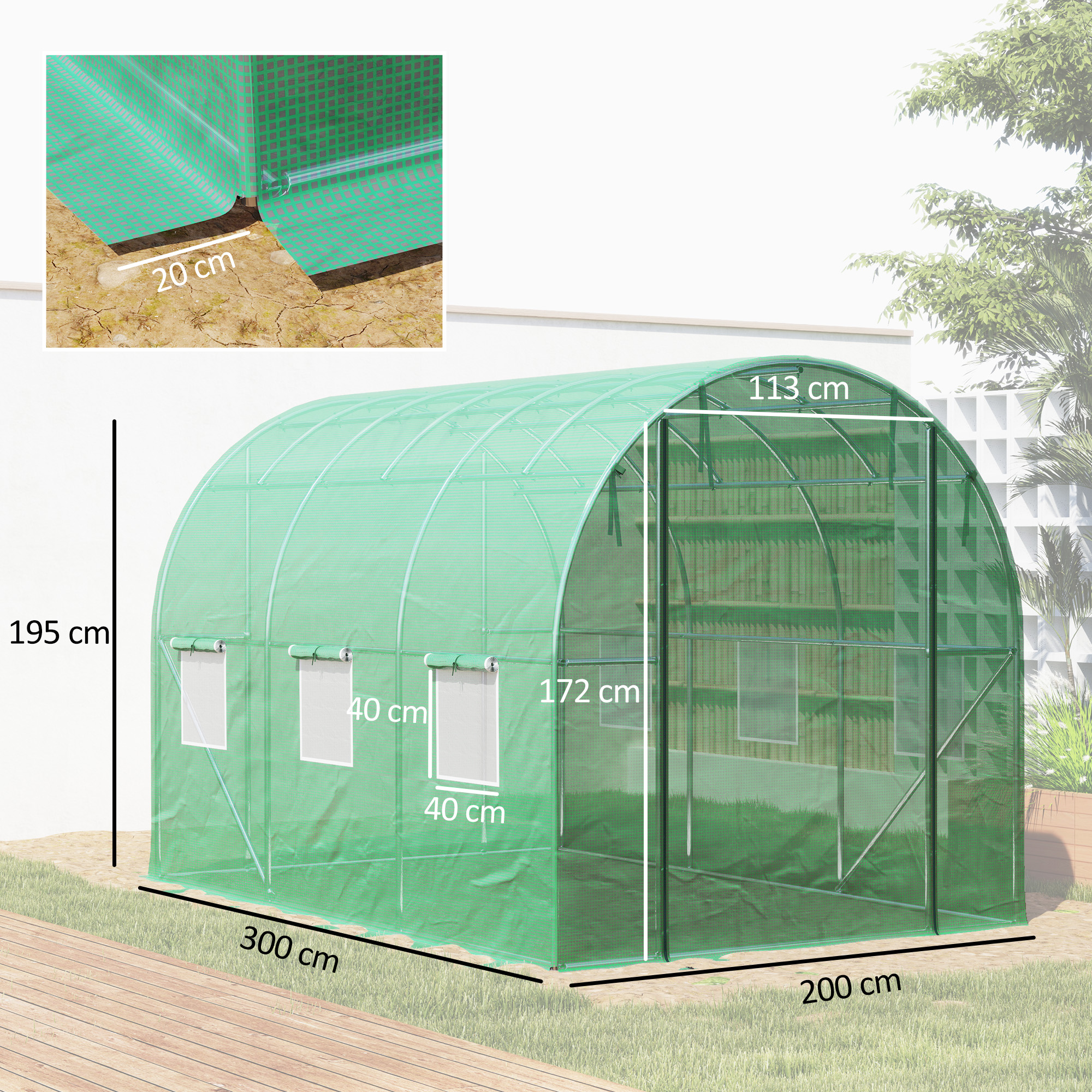 Outsunny Polytunnel Kas met Kunststof Afdekking en Stalen Frame, Beleefbare Kas met Roldeuren, Groen