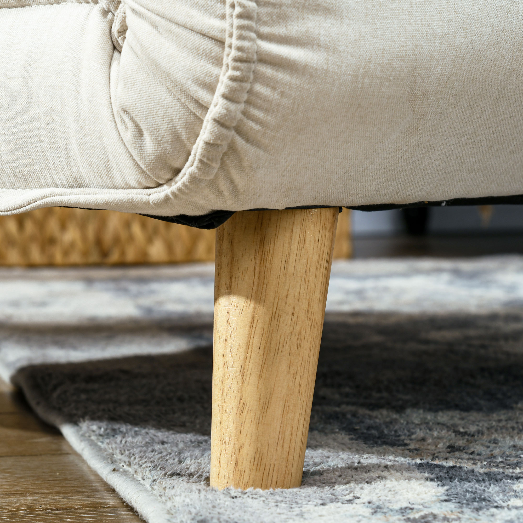 HOMCOM Slaapstoel, 6-staps verstelbare leuning, Linnenlook, tot 150 kg, Roomwit