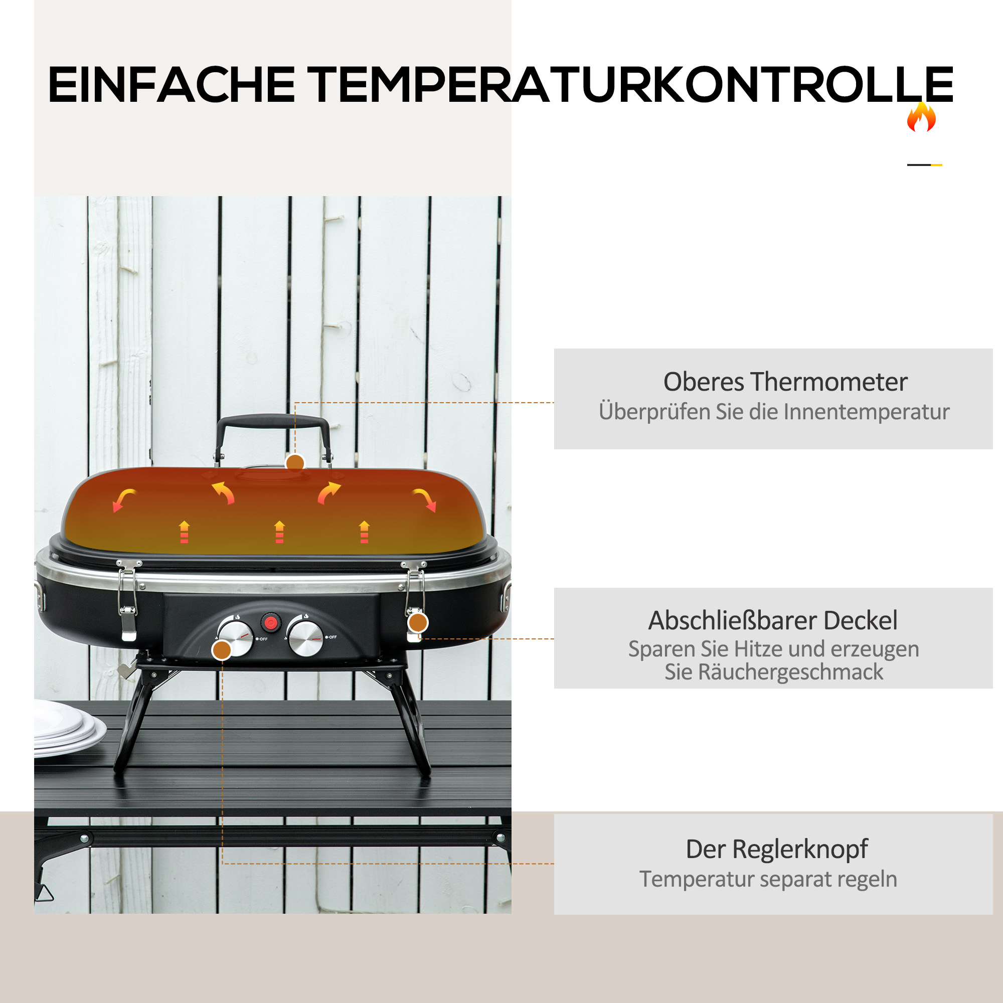 Outsunny Gasbarbecue 2,34 KW Opvouwbaar BBQ Tuinbarbecue incl 2 Roestvrijstalen Branders Drukverminderaar 66 x 34,5 x 37 cm Zwart