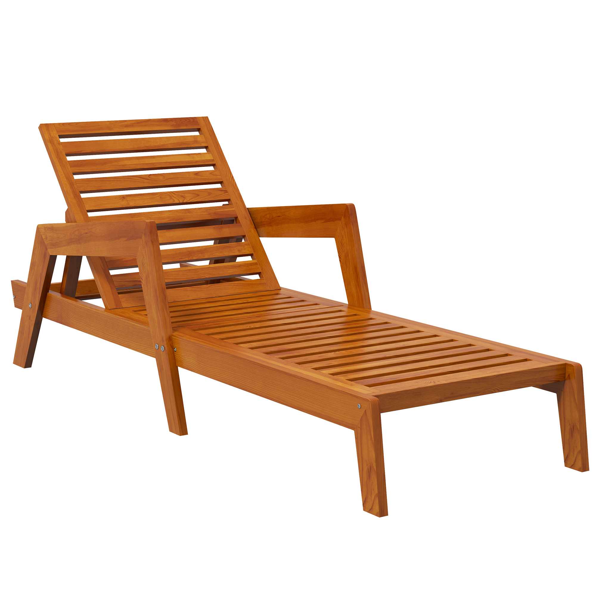 Outsunny Ligstoel Tuinligstoel Houten Ligstoel, Massief hout, 66 cm x 190 cm x 73,5 cm, Oranje