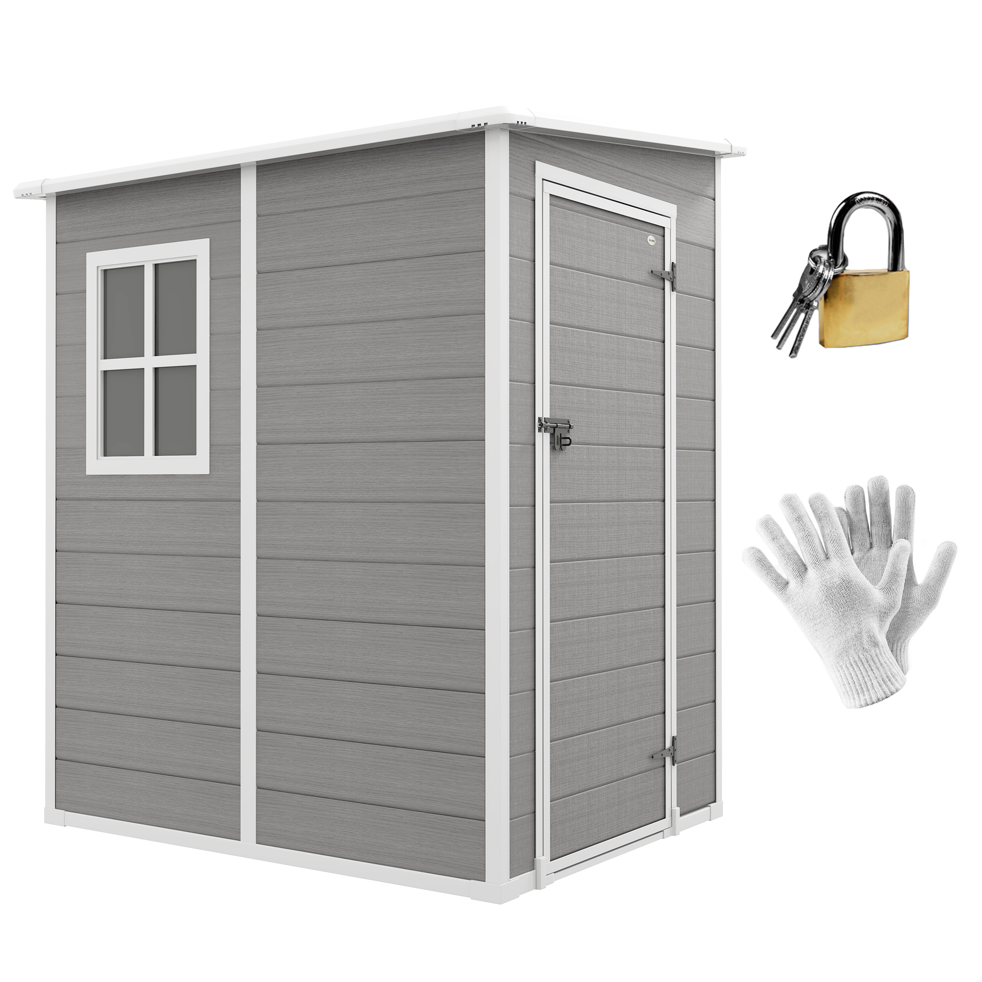 Outsunny Tuinschuur met Slot, Venster voor Daglicht & Ventilatie, Aluminium, 122 x 149 x 192/177 cm Grijs