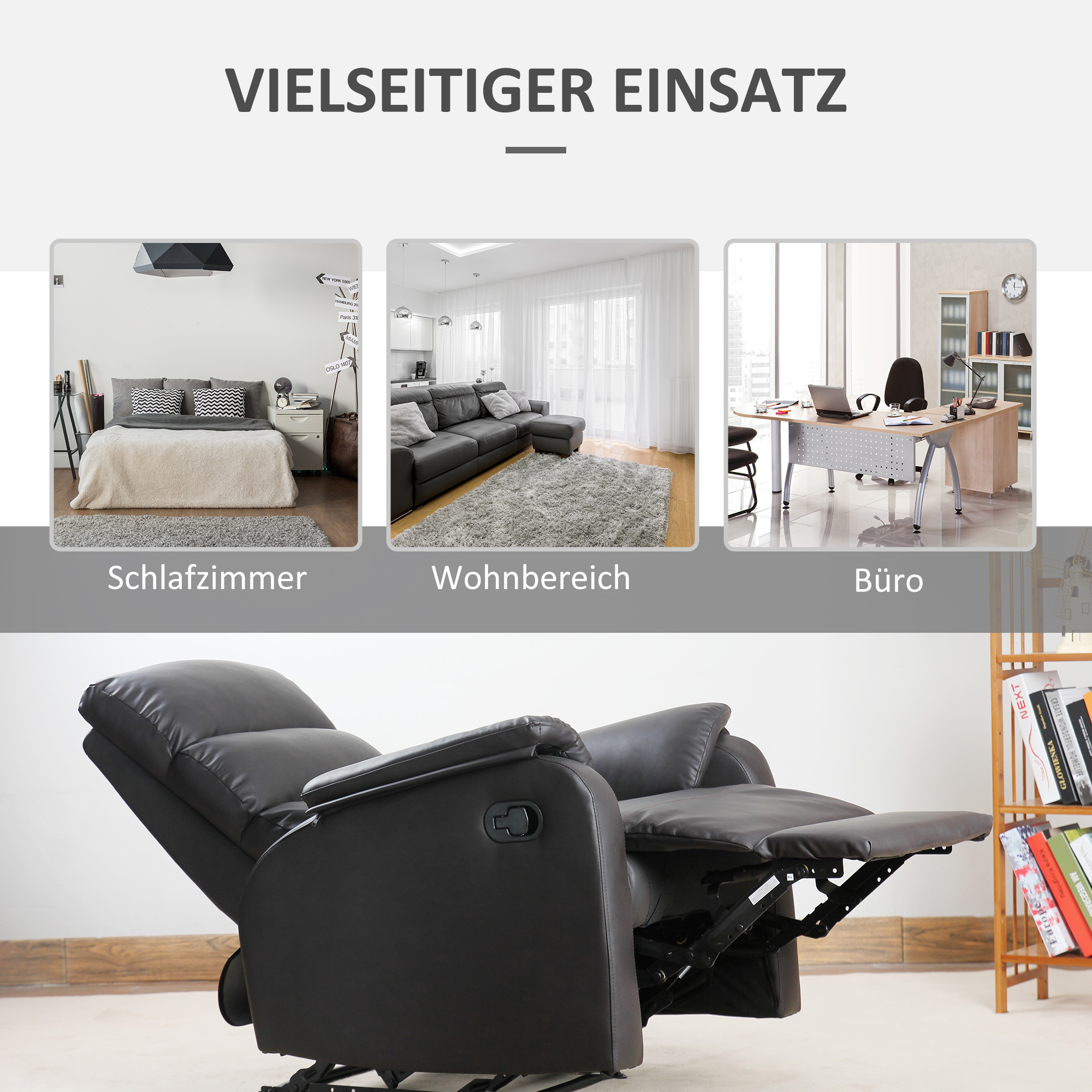 HOMCOM relaxstoel tv stoel bank stoel ligstoel verstelbaar ergonomisch kunstleer staal bruin + zwart 75 x 92 x 99 cm