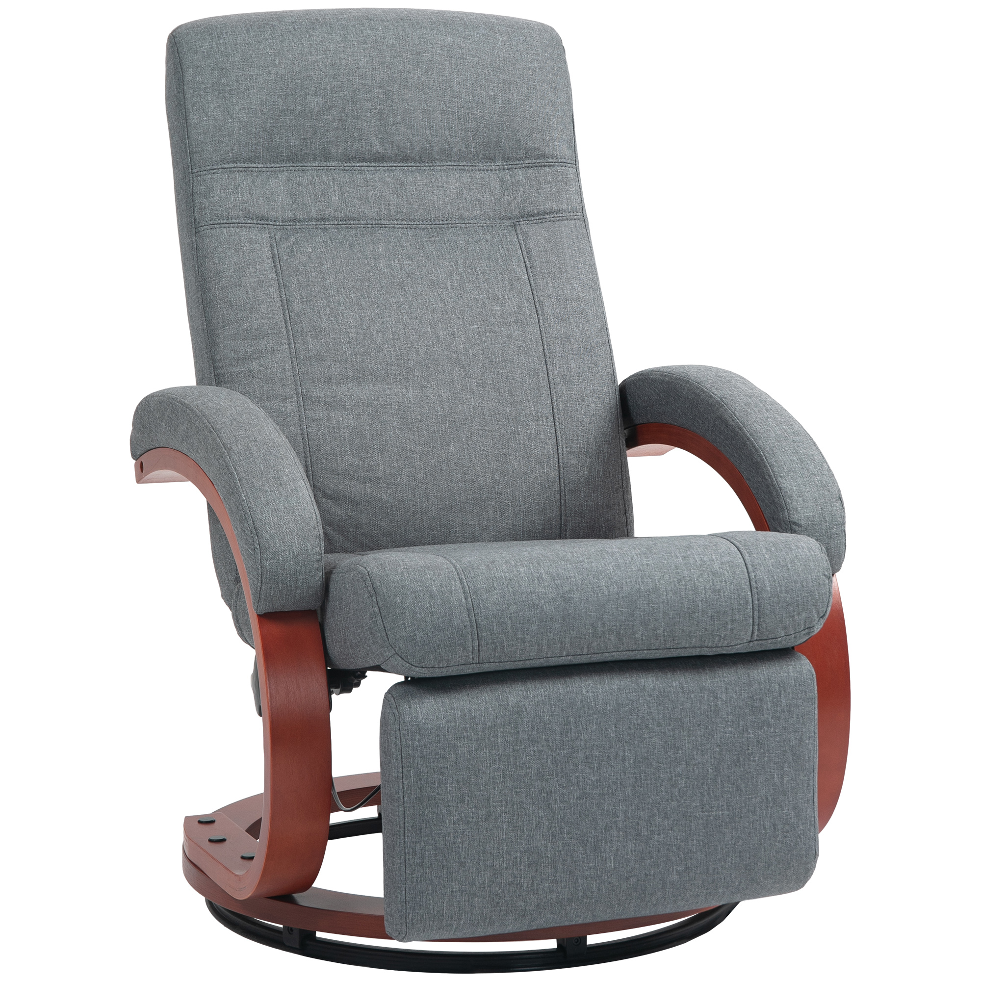 HOMCOM Relaxfauteuil met Opklapbare Voetensteun, Draaibaar, Kantelbare Rugleuning, Linnenlook, Tot 140 kg, Grijs