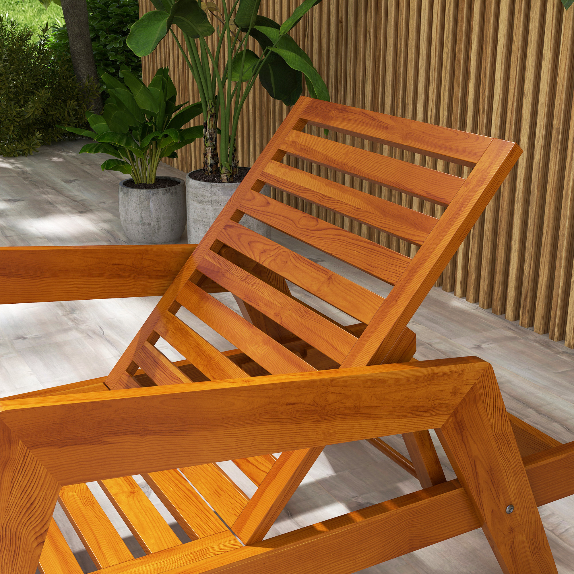 Outsunny Ligstoel Tuinligstoel Houten Ligstoel, Massief hout, 66 cm x 190 cm x 73,5 cm, Oranje
