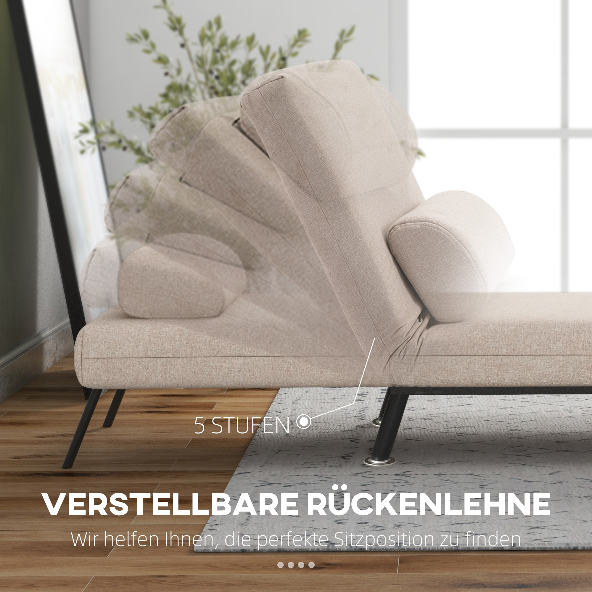 HOMCOM Opklapbare Stoel met Slaapfunctie, Opvouwbare Relaxstoel in Linnenlook, Verstelbare Rugleuning, 75 x 70 x 75 cm, Beige