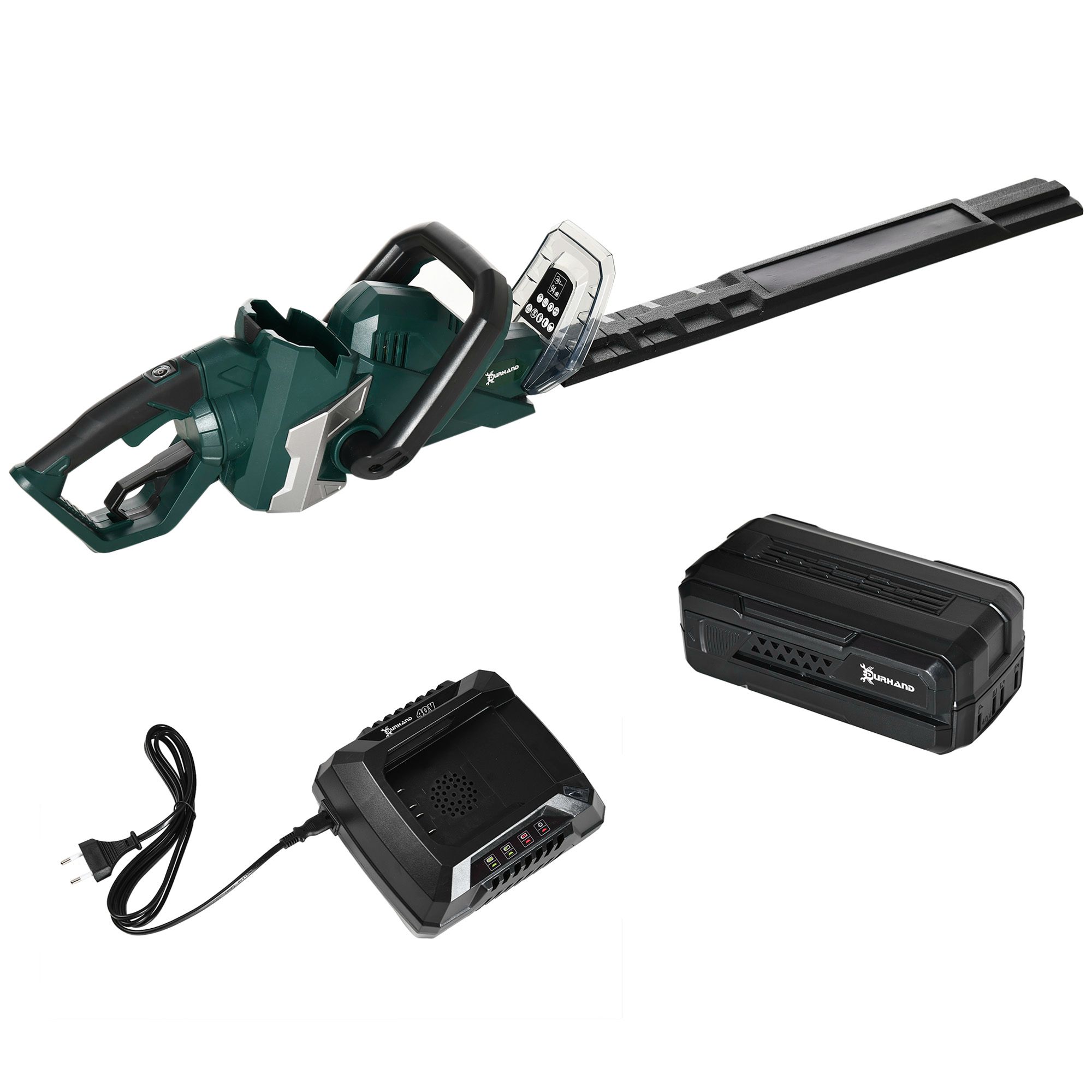 DURHAND Elektrische heggenschaar Snoerloze Elektrische heggenschaar met 350 W motorvermogen Snoerloze 180° draaihendel 52 cm snijlengte Staal ABS Groen + Zwart