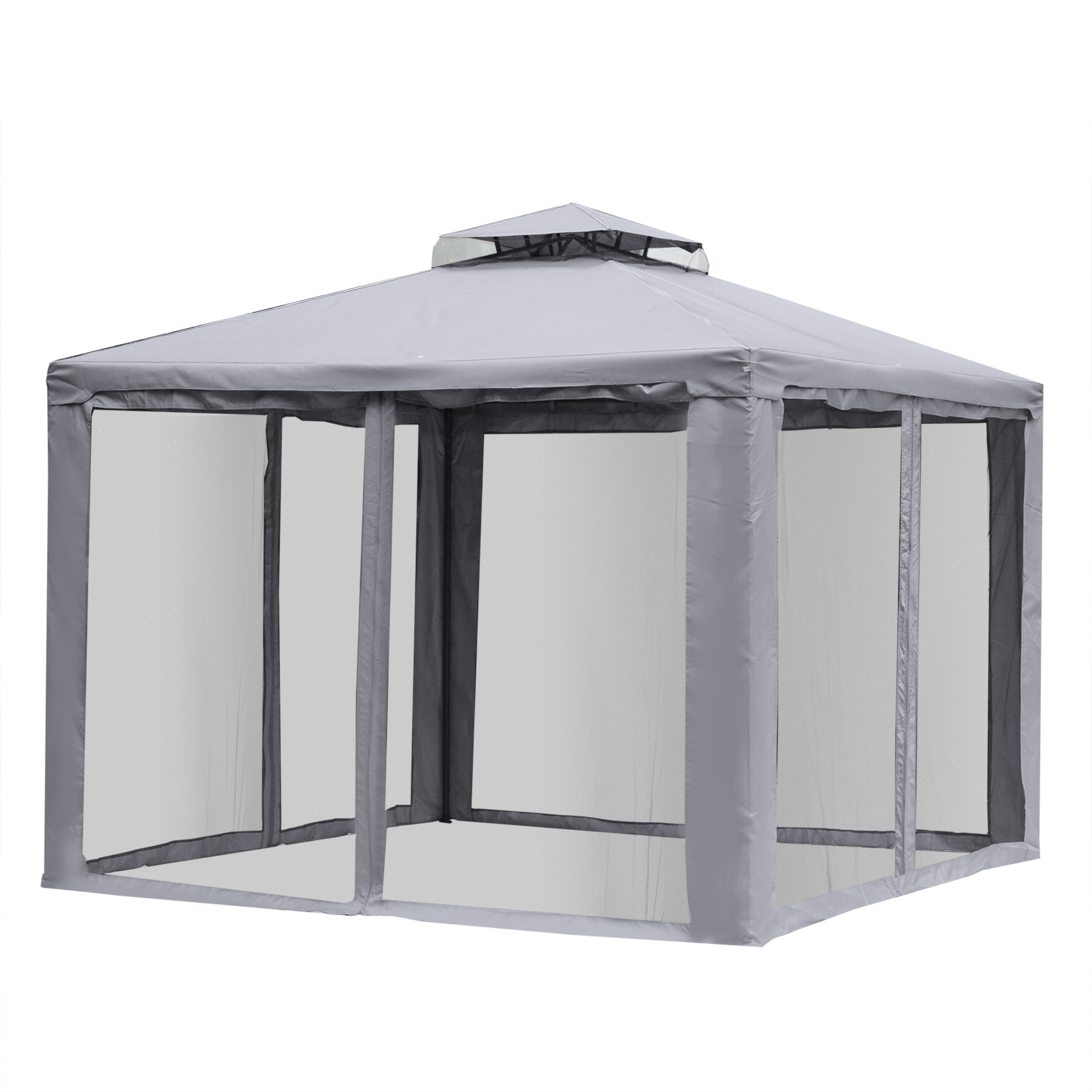 Outsunny Tuinpaviljoen 3x3 Tuin Paviljoen Met Muggengaas voor Feesten en Ontvangst, Grijs