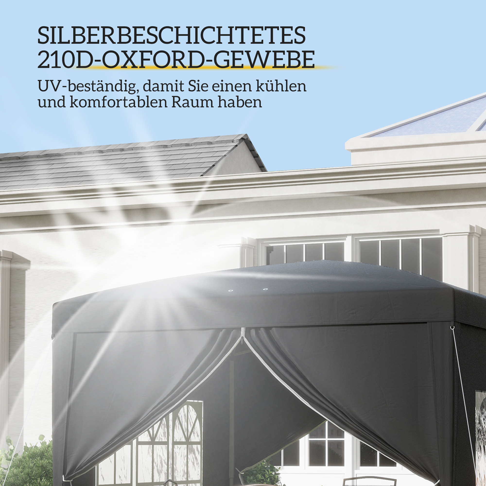 Outsunny 3 x 3 m Paviljoen met 4 Zijwanden, Ramen, Feesttent met UV-Bescherming, Tuinpaviljoen incl. Draagtas, Staal, Zwart