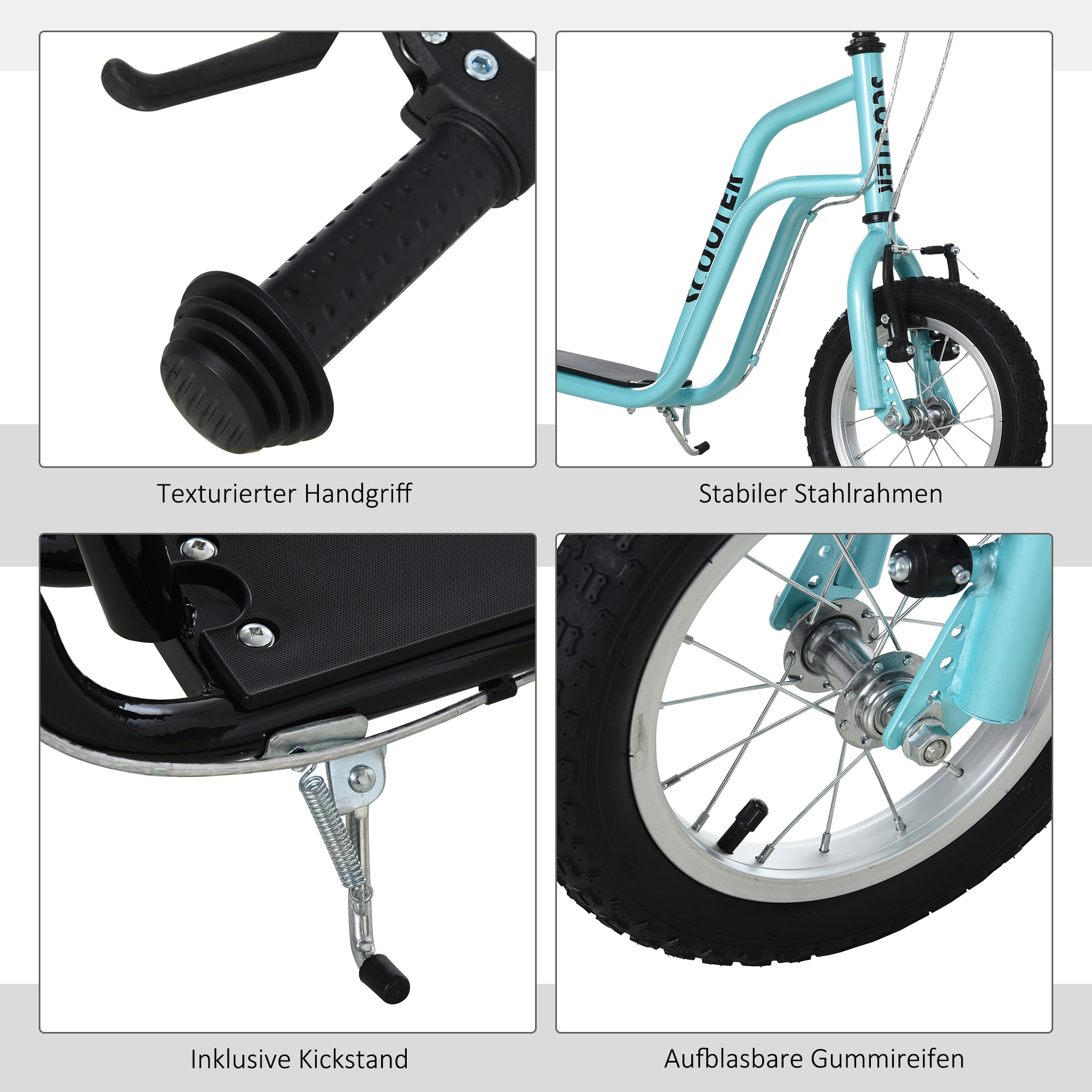 HOMCOM kinderscooter stuur verstelbare step step stadsscooter kinderstep kickboard met luchtbanden 12 inch vanaf 5 jaar blauw 120 x 58 x 75-80 cm