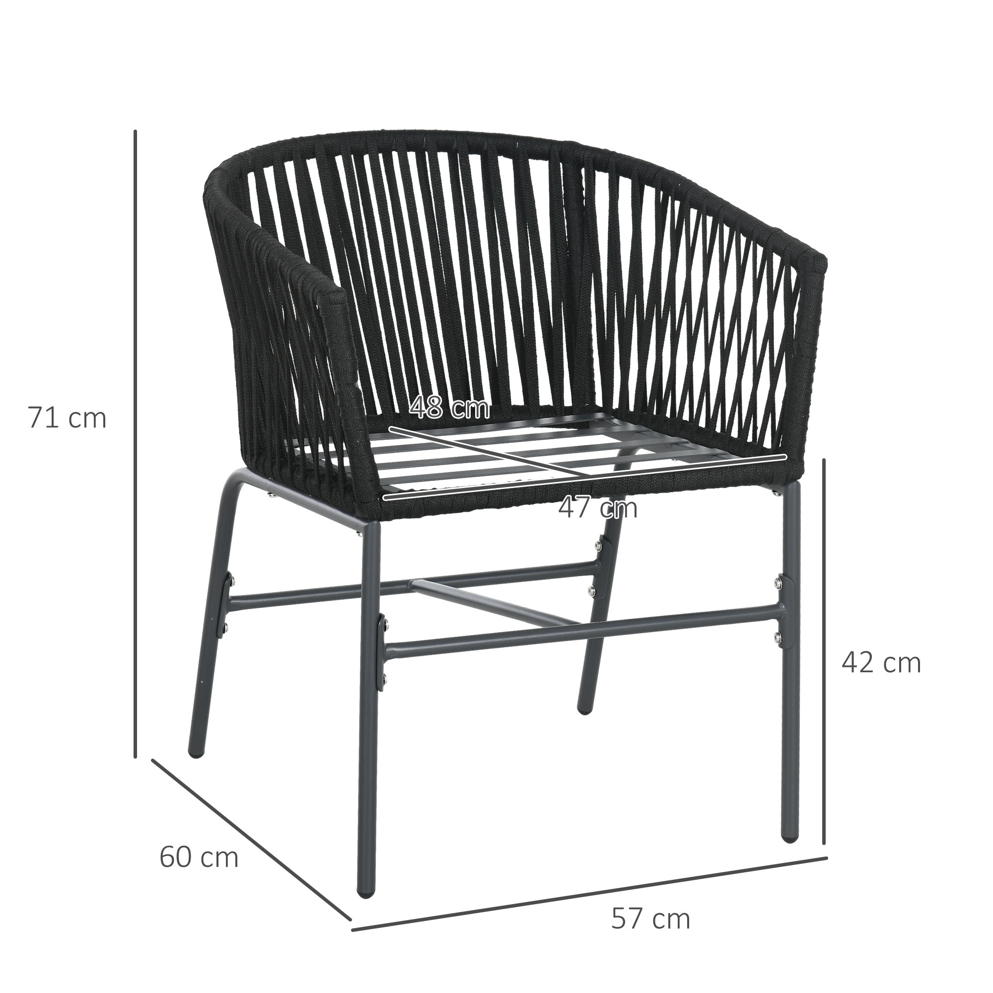 Outsunny Set van 2 Buitenkrukken, Boho-Design, Zit- en Rugkussens, Comfortabele Zitting, Metalen Frame, Donkergrijs