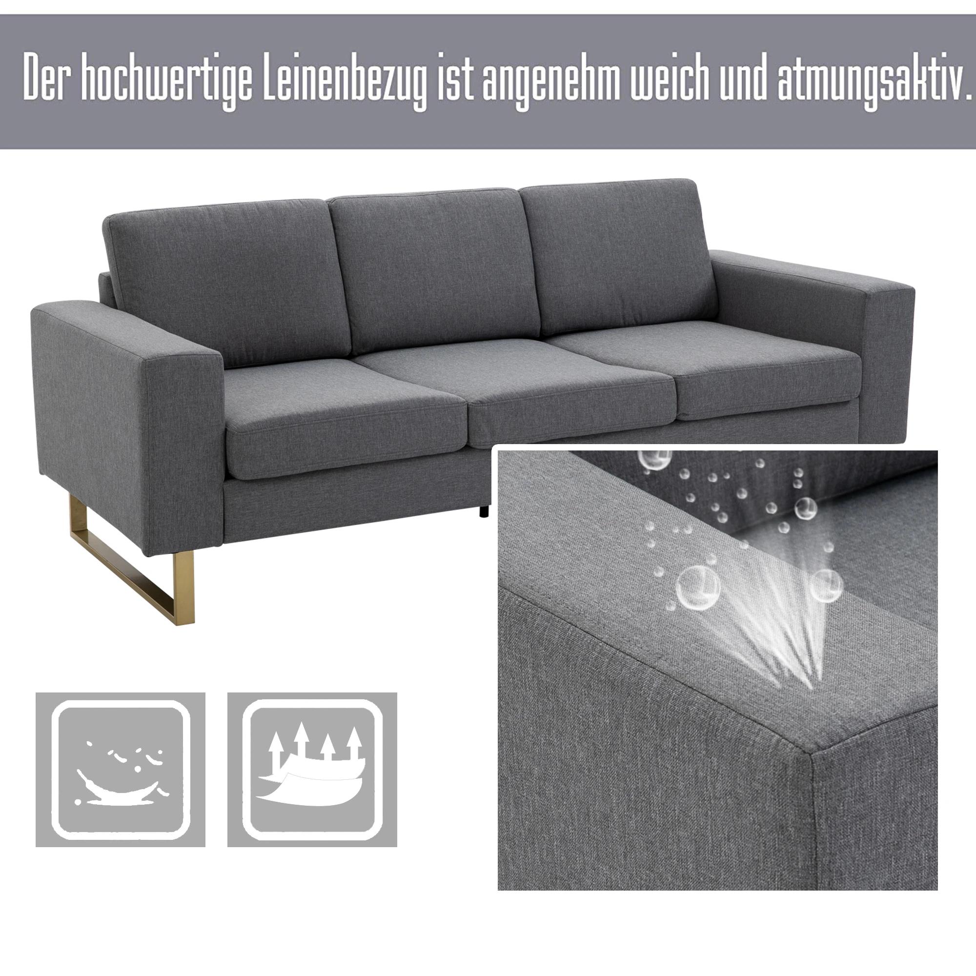 HOMCOM bank gestoffeerde 3-zitsbank tv-fauteuil gestoffeerde bank loungebank kussen