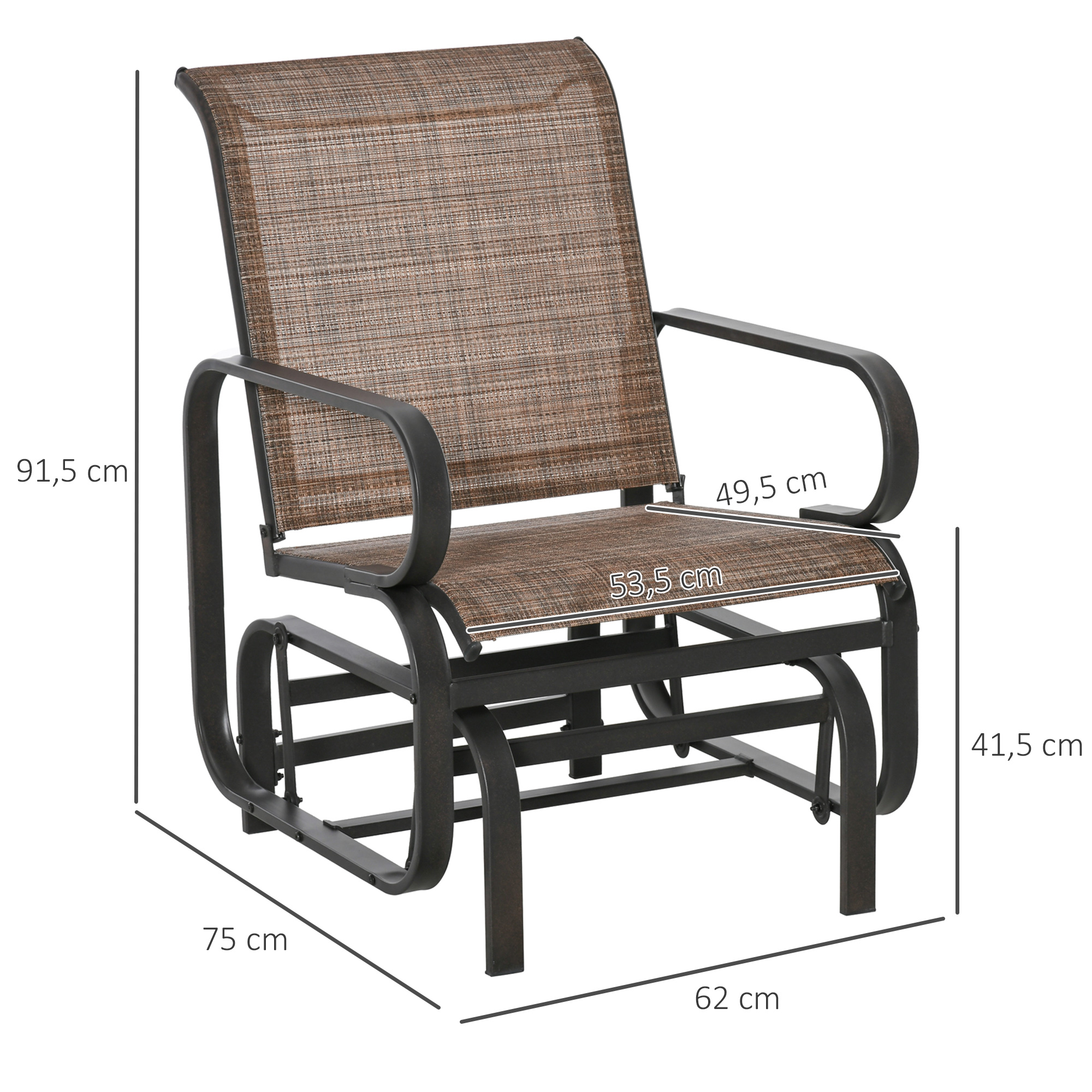 Outsunny Schommelstoel Staal Textline Bruin 62 x 75 x 91,5 cm