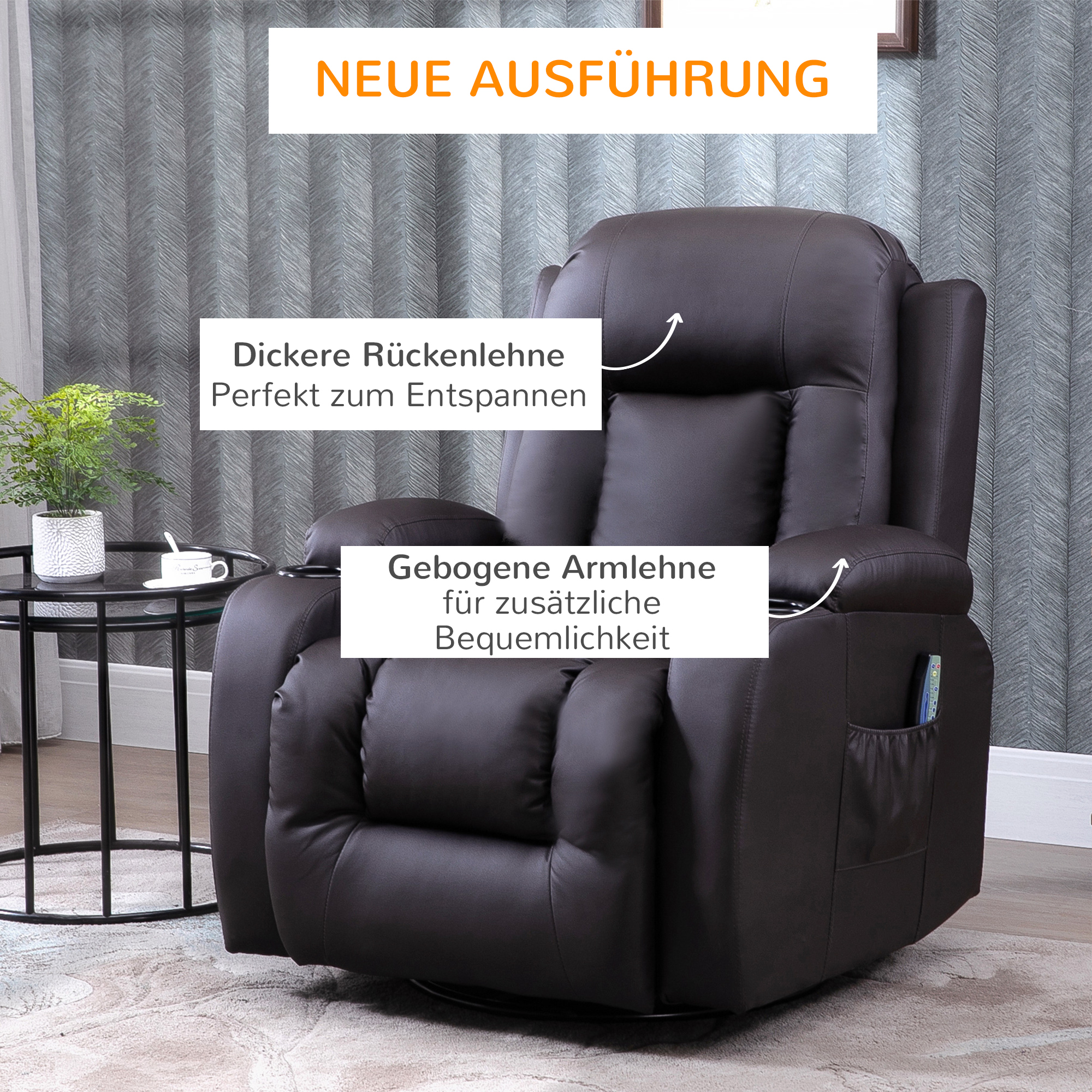 HOMCOM Massagestoel, relaxstoel, schommelfunctie, 8 vibratiepunten, inclusief afstandsbediening, Koffiebruin