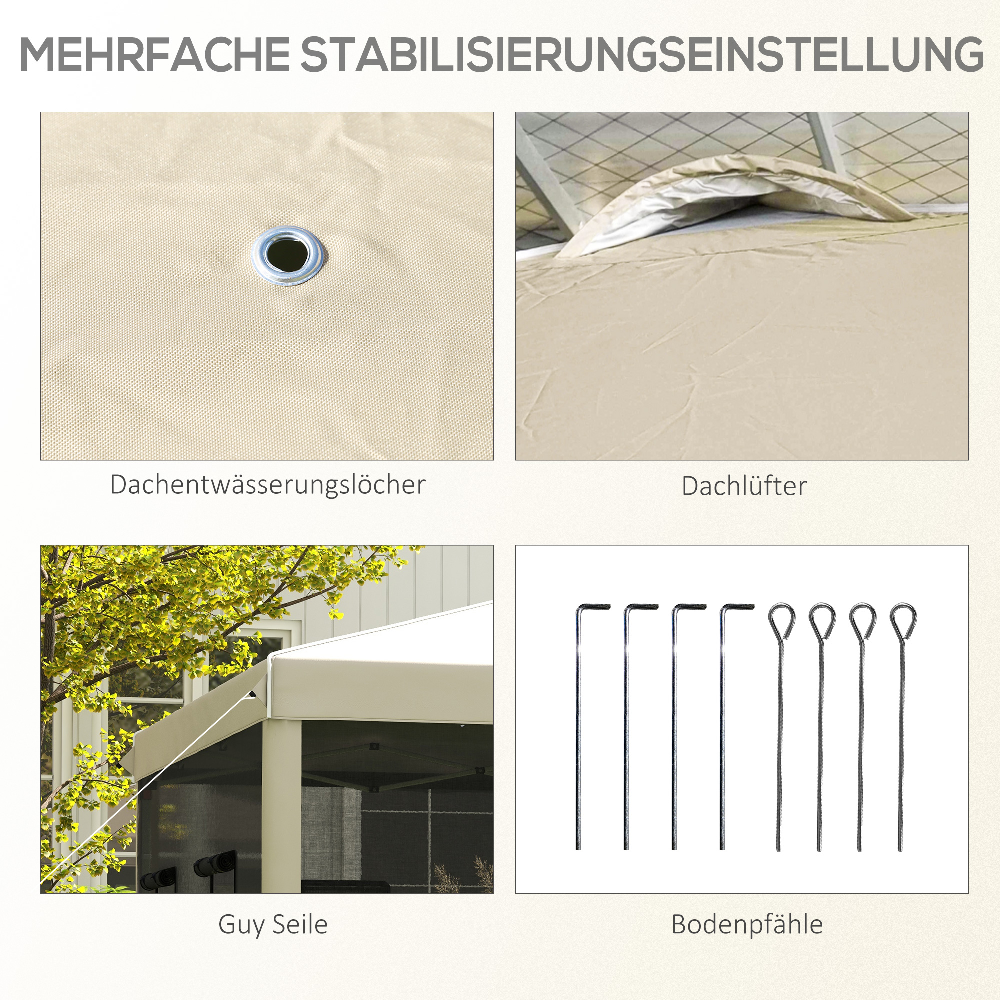 Outsunny Opvouwbare paviljoen met verstelbare hoogte, netgordijnen, draagtas, metalen frame, 3 x 3 x 3 m, Beige