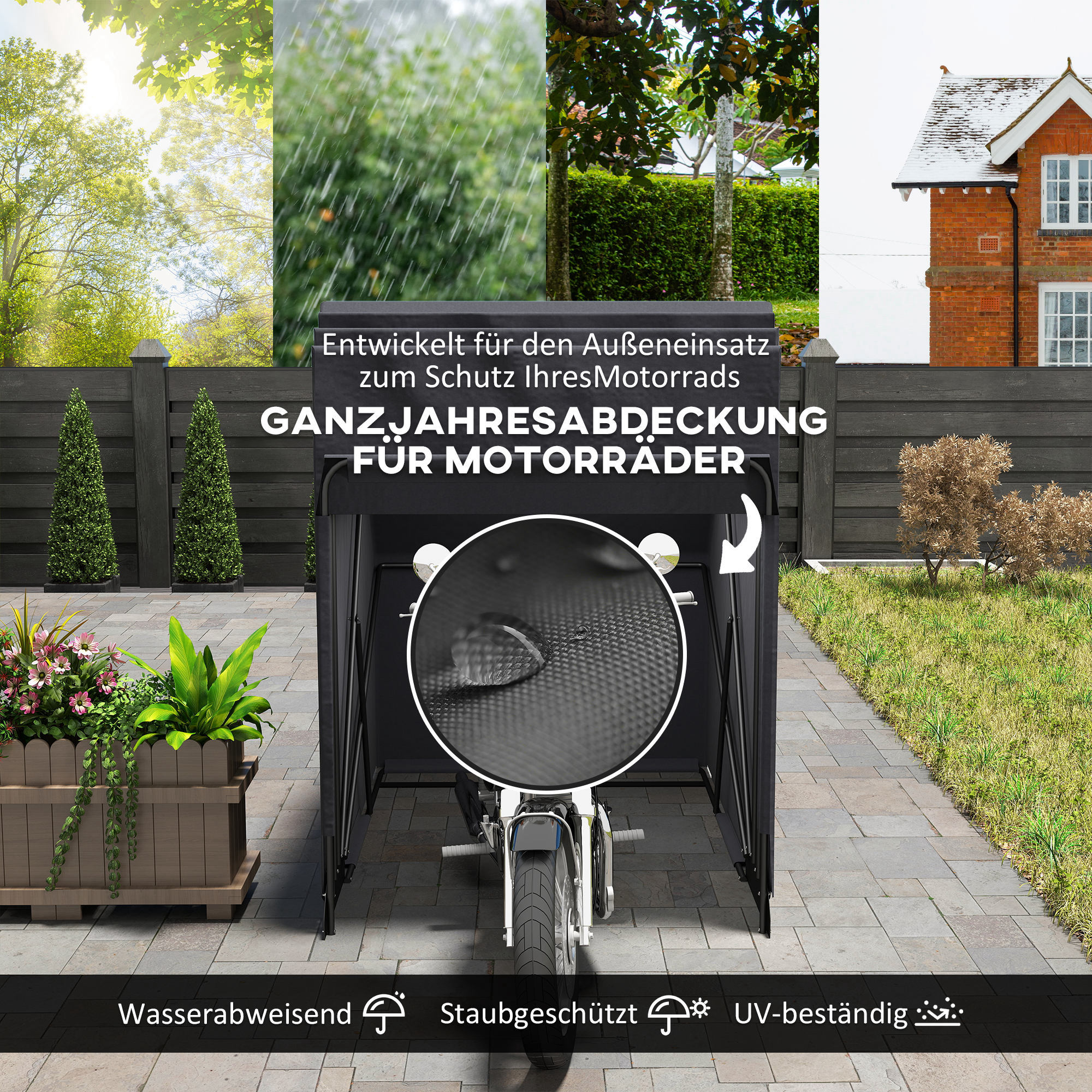 Outsunny Motorhoes Inklapbaar Outdoor Motorafdekking Waterdicht Winterbestendig XXL 345cmx135cmx191cm Zwart