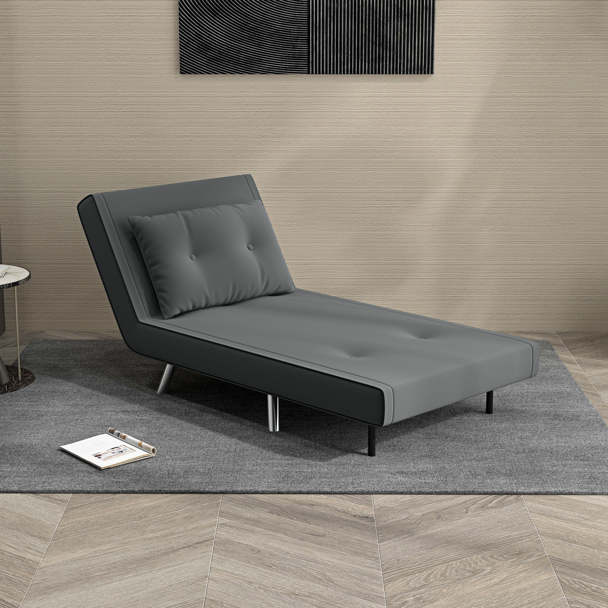 HOMCOM Ligstoel Stoel met Ligfunctie Slaapstoel, Knoopdetail, Linnenlook, 77 cm x 88 cm x 83 cm, Donkergrijs