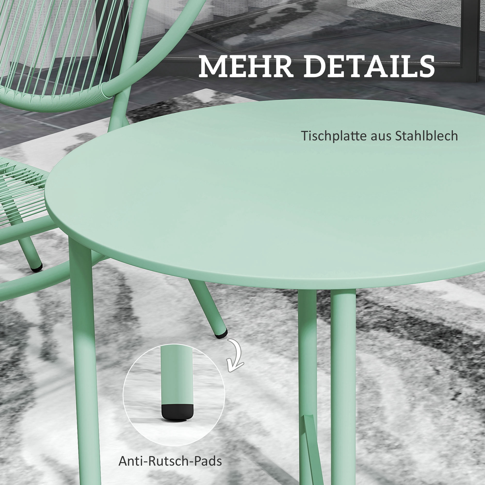 Outsunny 3-Delige Bistroset van Polyrattan - Weerbestendige Tuinmeubelset met Bistrotisch - Schelpvormige Tuinstoelen Groen