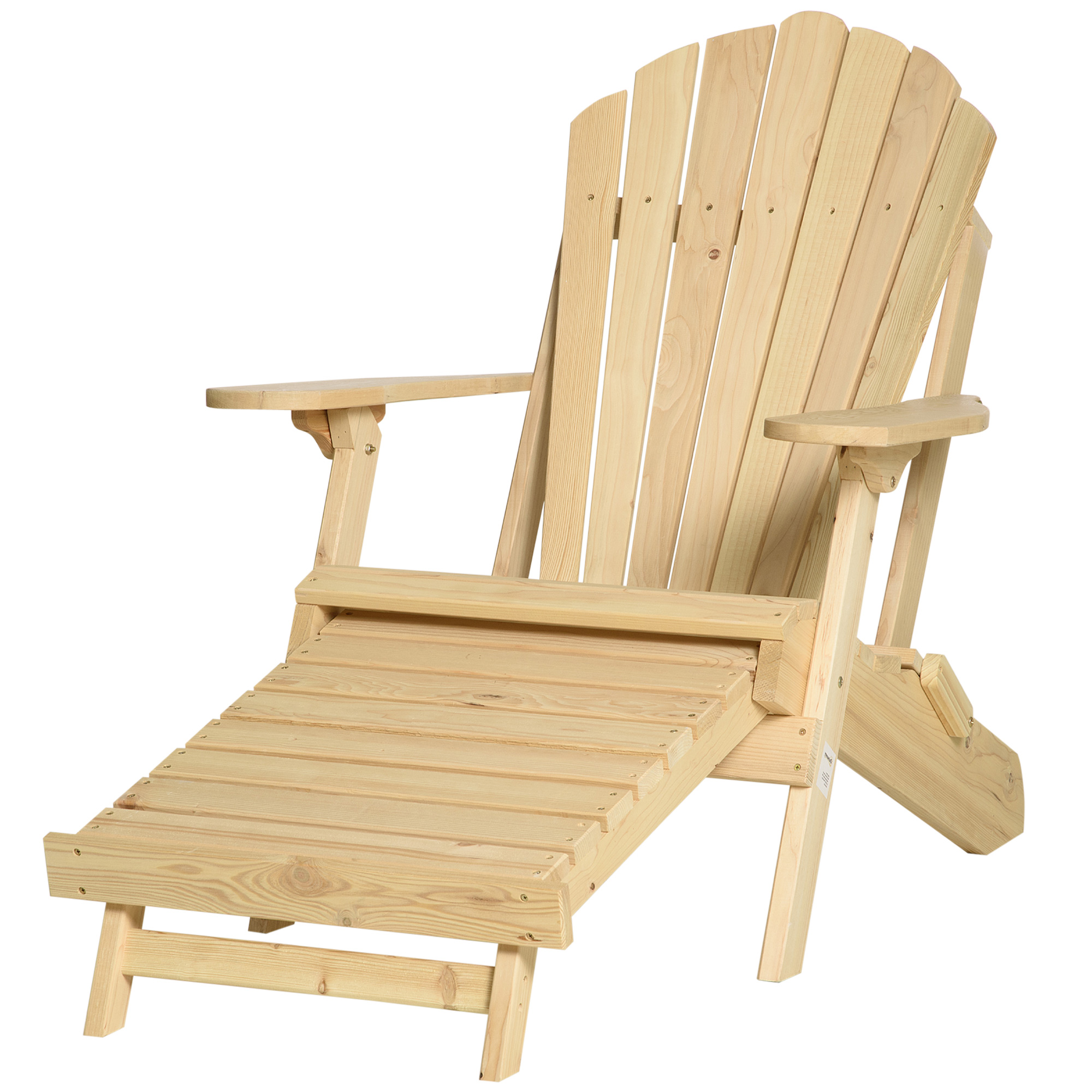 Outsunny Adirondack Tuinstoel met Voetensteun Opvouwbaar Ligstoel Buitenmeubilair Grenenhout Natuur 78 x 140 x 94 cm