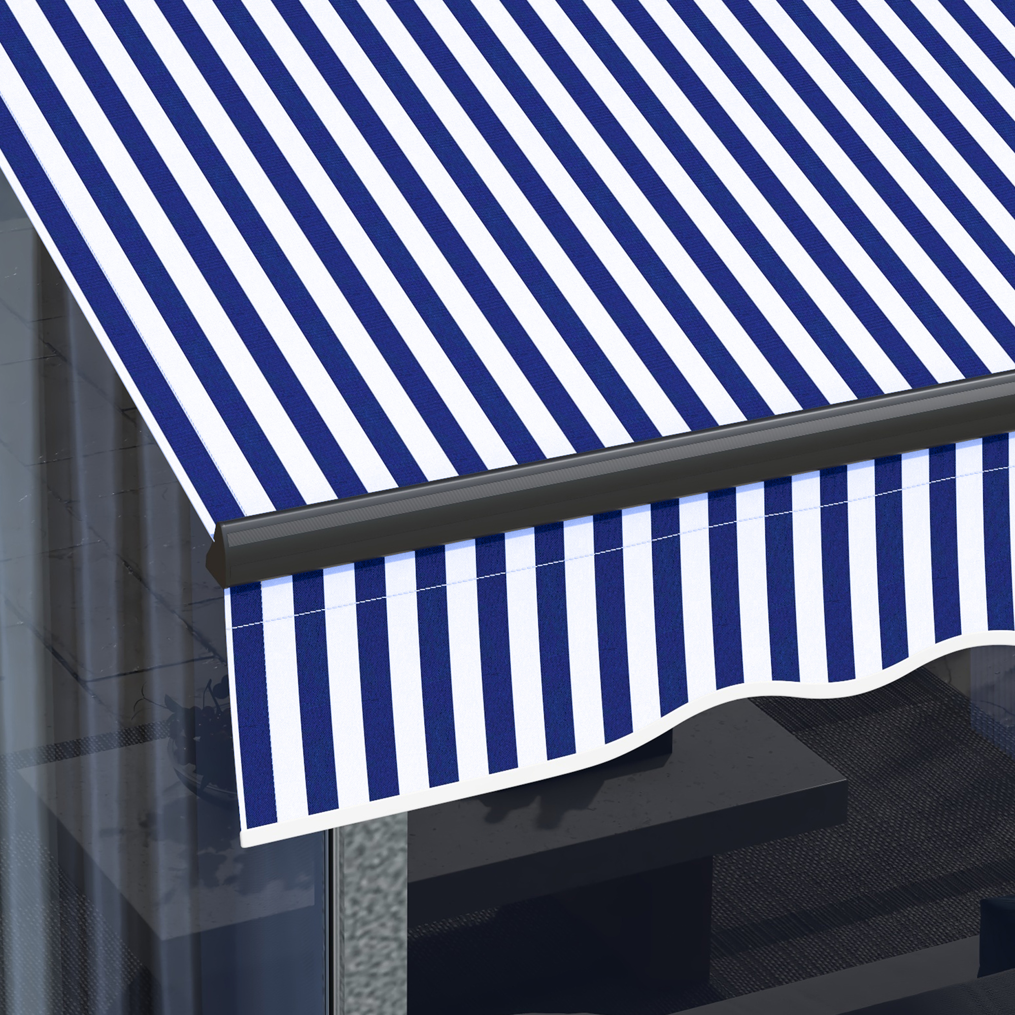 Outsunny Zonneluifel Luifel voor Terras, incl. Handkruk, weerbestendig, 247 cm x 295 cm, Blauw + Wit