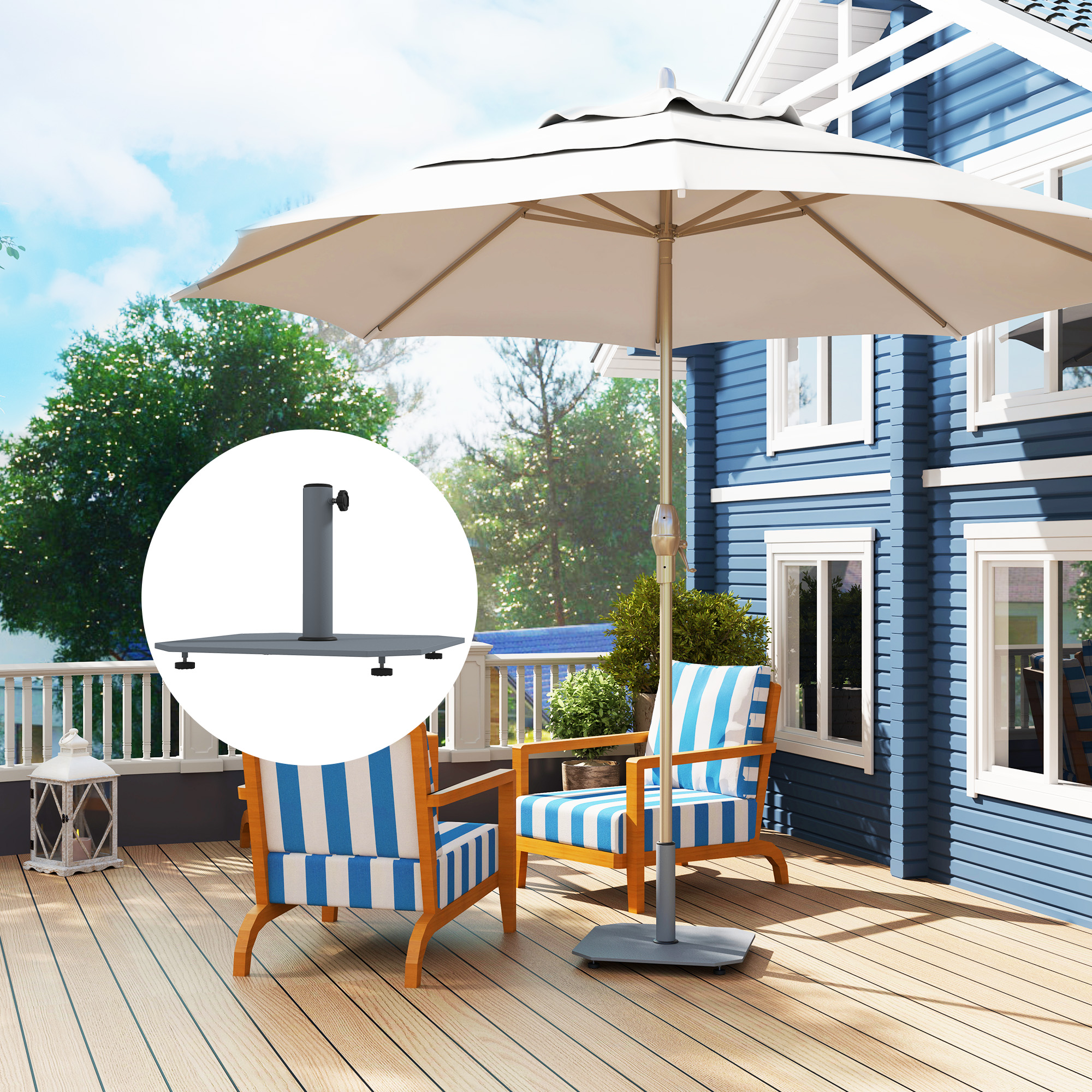 Outsunny Metalen parasolvoet 18,5 kg met wielen, vierkante parasolhouder voor parasols 32/38/48mm