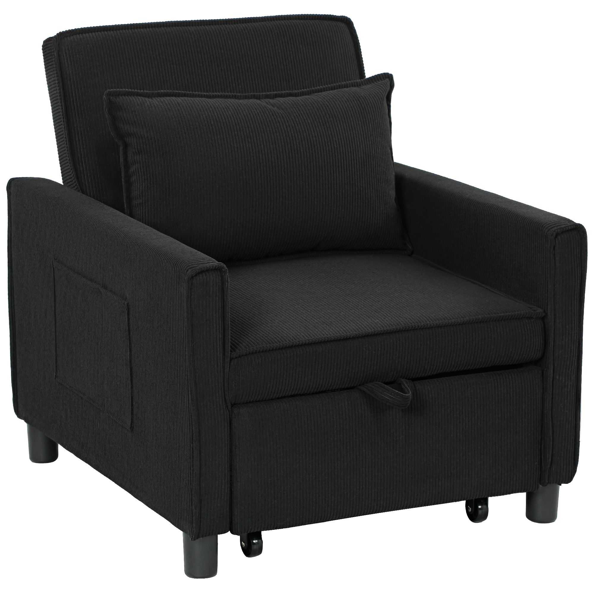 HOMCOM Slaapfauteuil, 3 standen verstelbare, Corduroy bekleding, tot 120 kg, Zwart