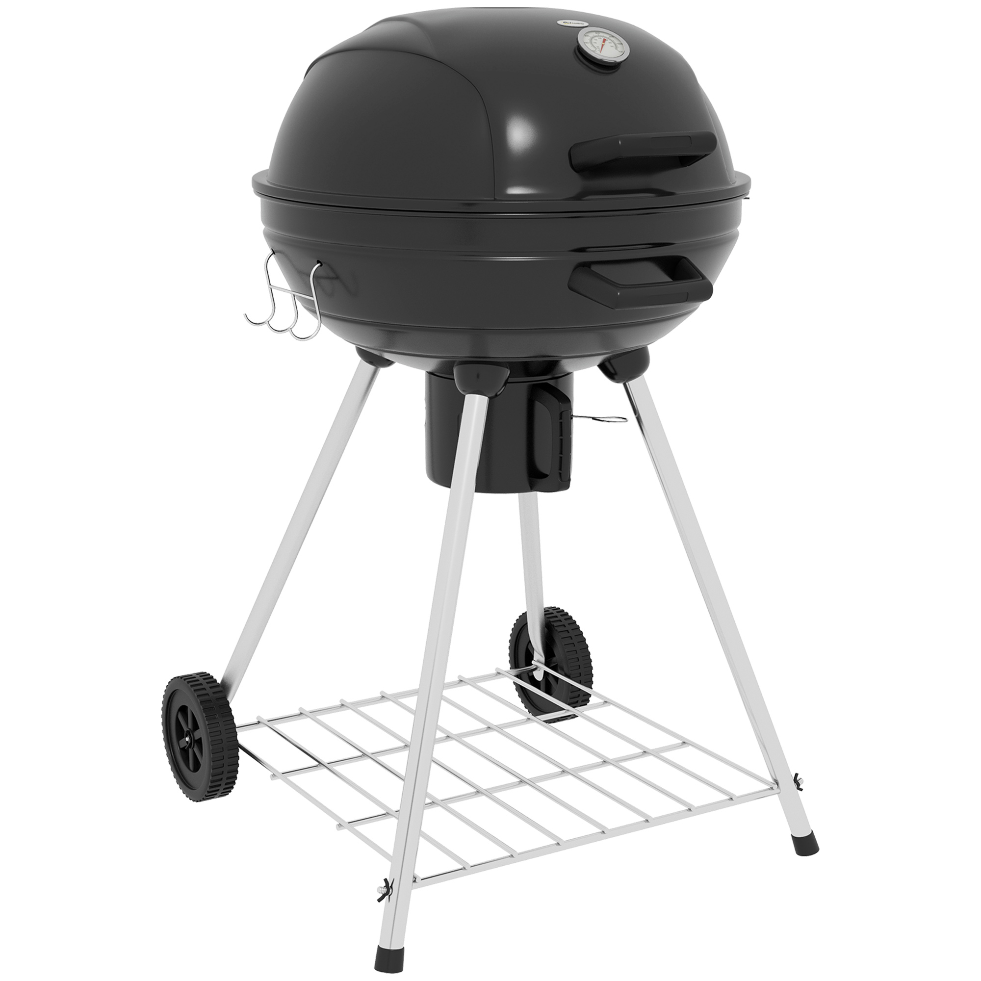Outsunny Kogelbarbecue, Ø54 cm grillrooster, warmhoudrooster, opbergplank, aslade, thermometer, 55 x 65 x 89 cm, zwart