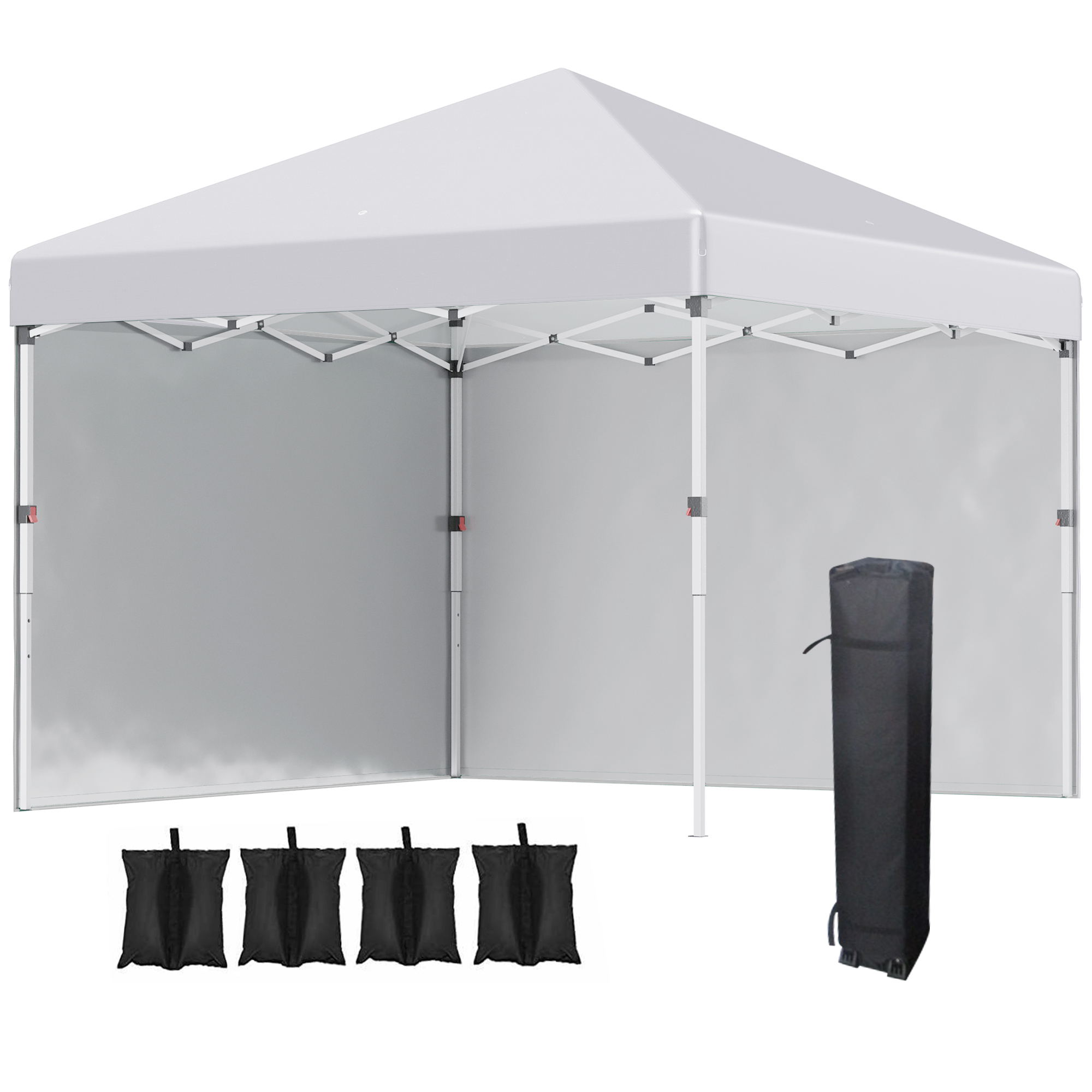 Outsunny Opvouwbare paviljoen met 2 zijwanden, verstelbare hoogte, inclusief draagtas, roestvrij stalen frame, 3x3 m, wit