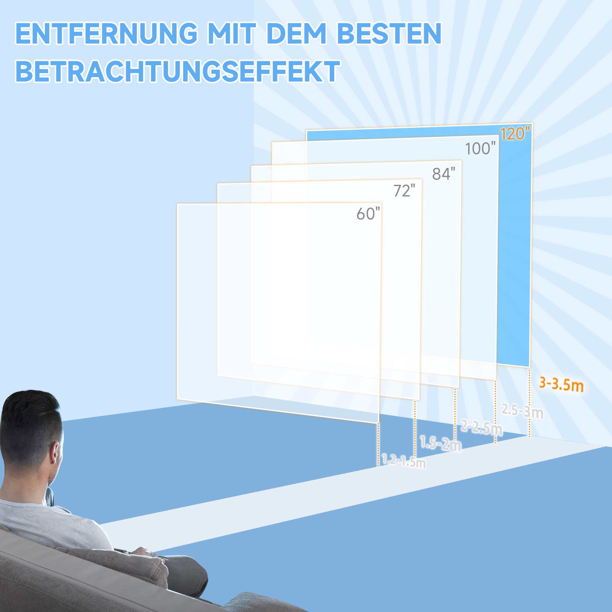 HOMCOM Projector Scherm, 16:9 Formaat, Afstandsbediening, 266 x 149 cm (120 Inch), Wit