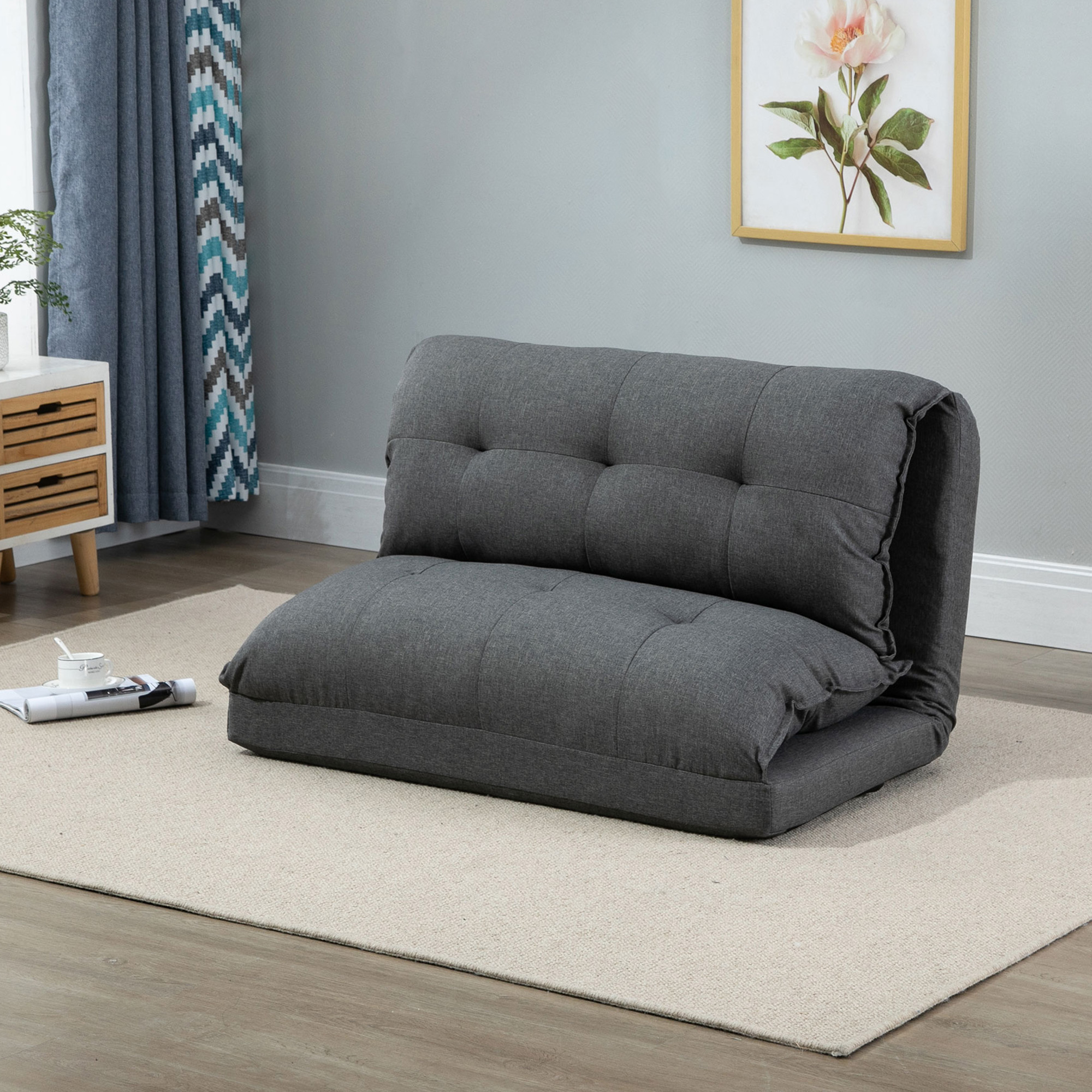 HOMCOM Diepe Relaxstoel, 13 Standen, Linnenlook, Metalen Structuur, 100 x 71 x 54 cm, Grijs