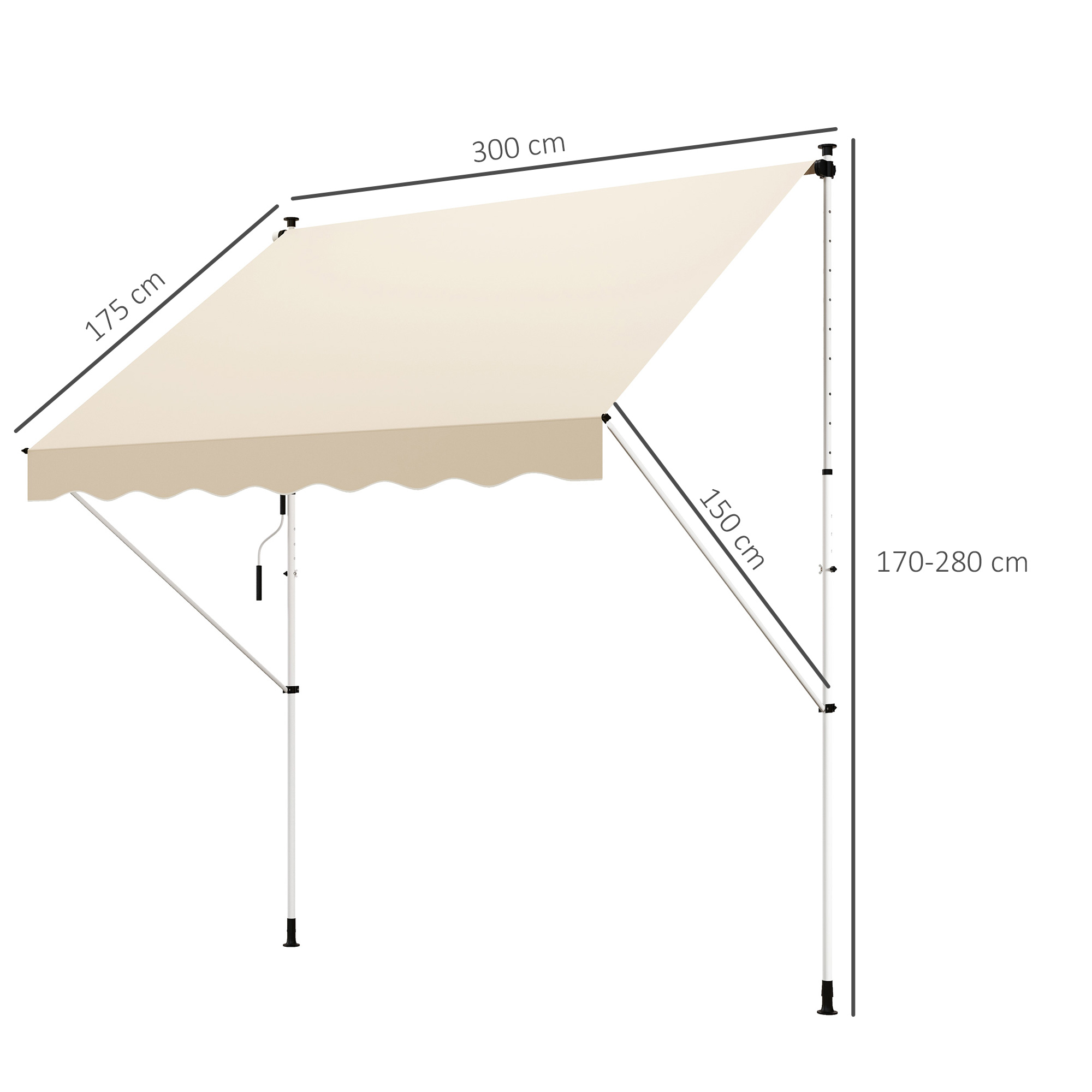 Outsunny luifel knikarm klemluifel zonwering zwengel balkon aluminium 3 x 1,5 m crème