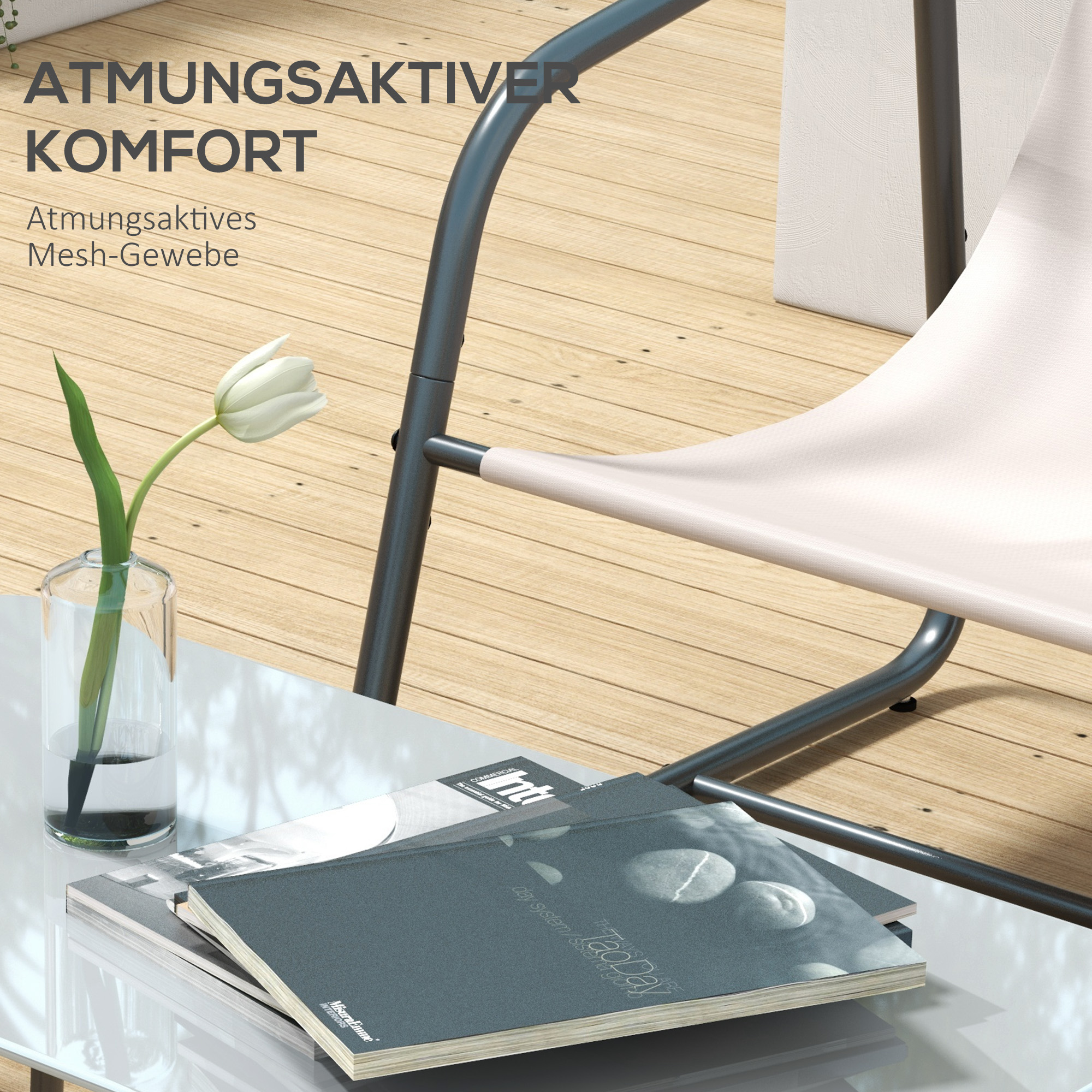 Outsunny 4-delige Tuinmeubelset Tuinzitgroep Loungemeubels, 1 Bank, 2 Stoelen, 1 Tafel, 110 x 70 x 70 cm, Crème + Zwart