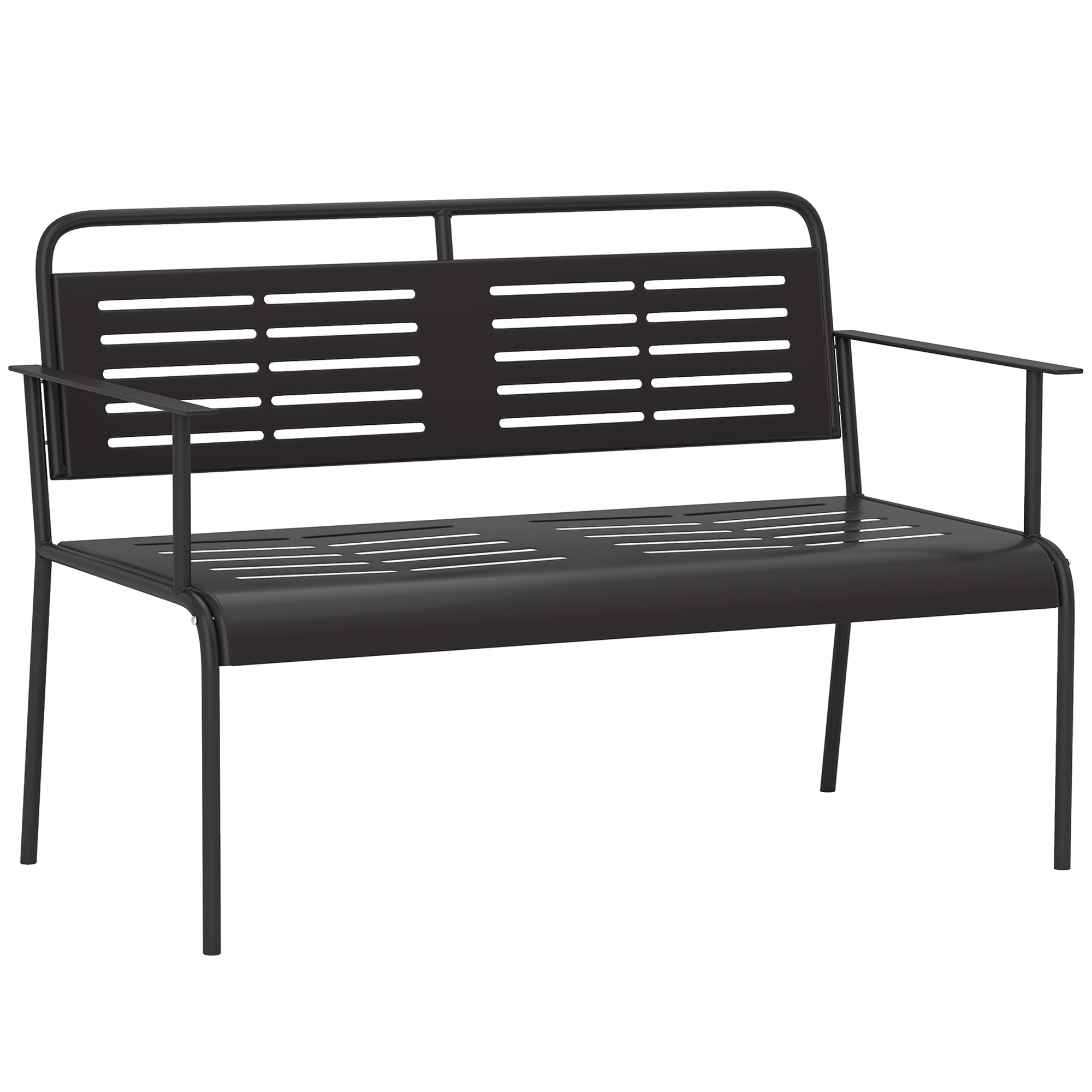 Outsunny 2-Persoons Weerbestendige Tuinbank, Waterbestendige Tuinmeubels met Rug- & Armleuningen 121 x 64 x 84cm, Zwart