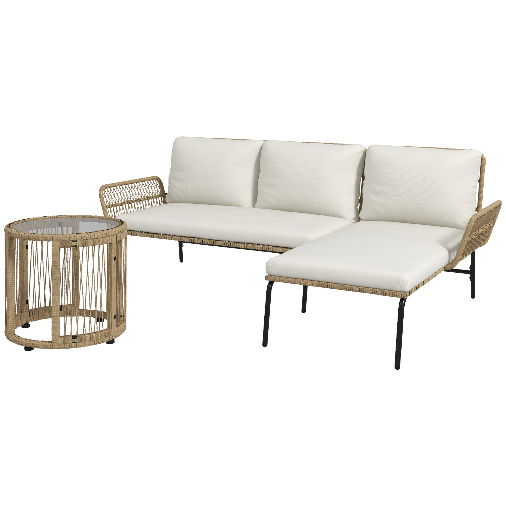 Outsunny Loungeset voor in de tuin, PE rattan, 122 x 79 x 75 cm, Natuur + Crèmewit