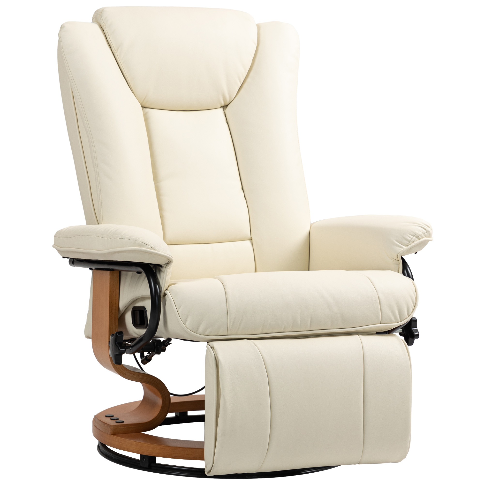 HOMCOM Relaxstoel met Ligfunctie, Draaibaar, tot 150 kg, Kunstleerbekleding, Stalen Frame, Crèmewit