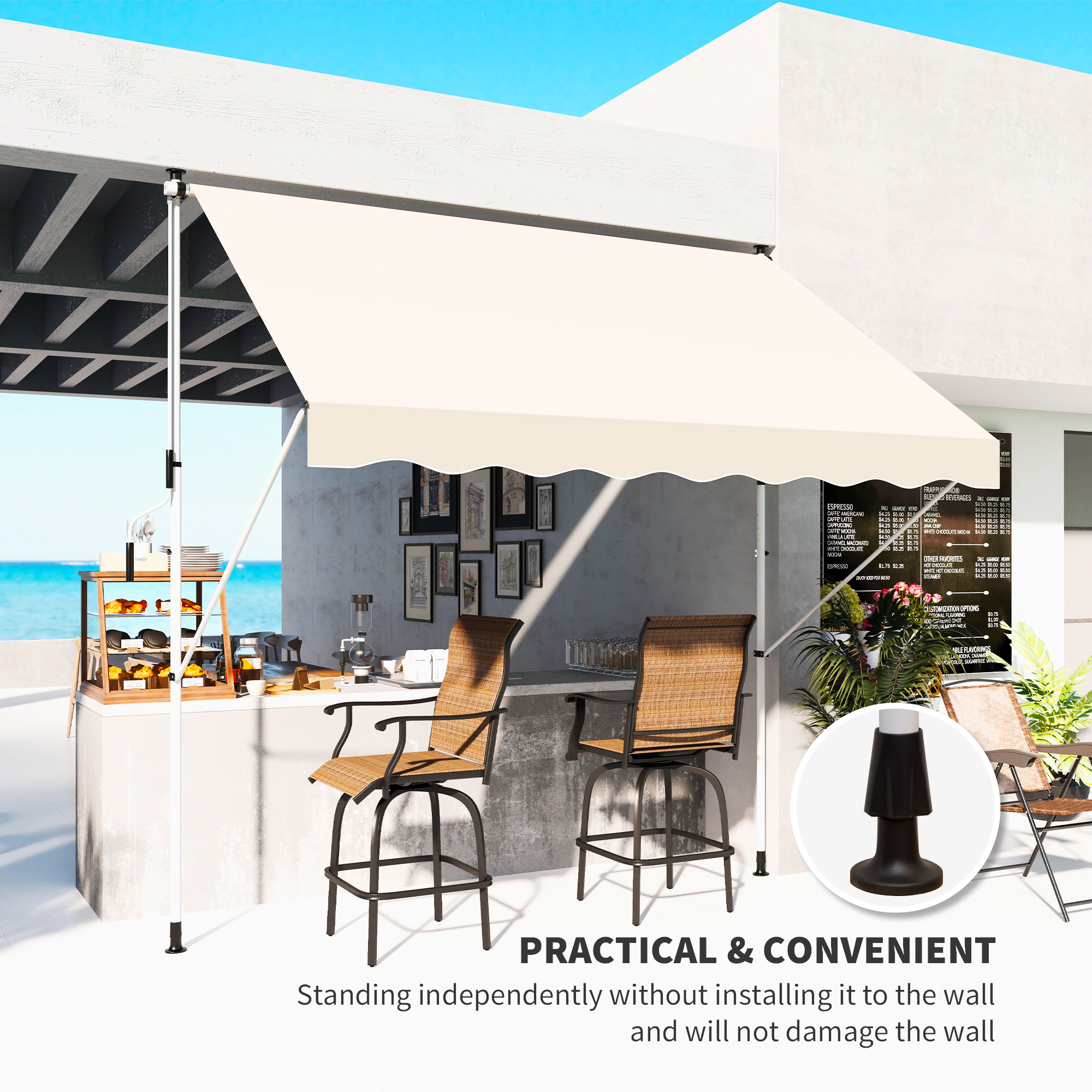 Outsunny luifel knikarm klemluifel zonwering zwengel balkon aluminium 3 x 1,5 m crème
