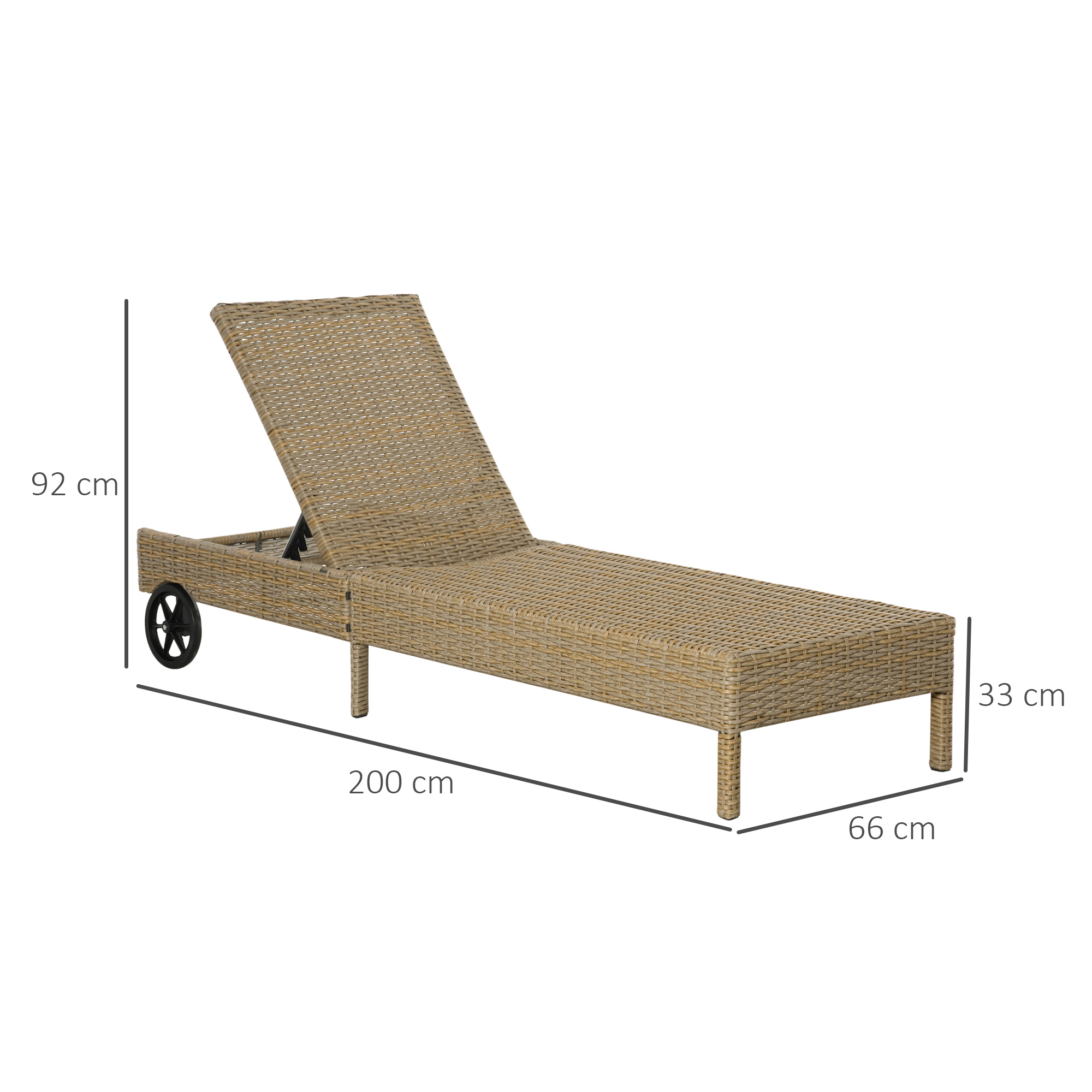 Outsunny ligbed rotan look naturel + kaki 200 x 66 x 92 cm