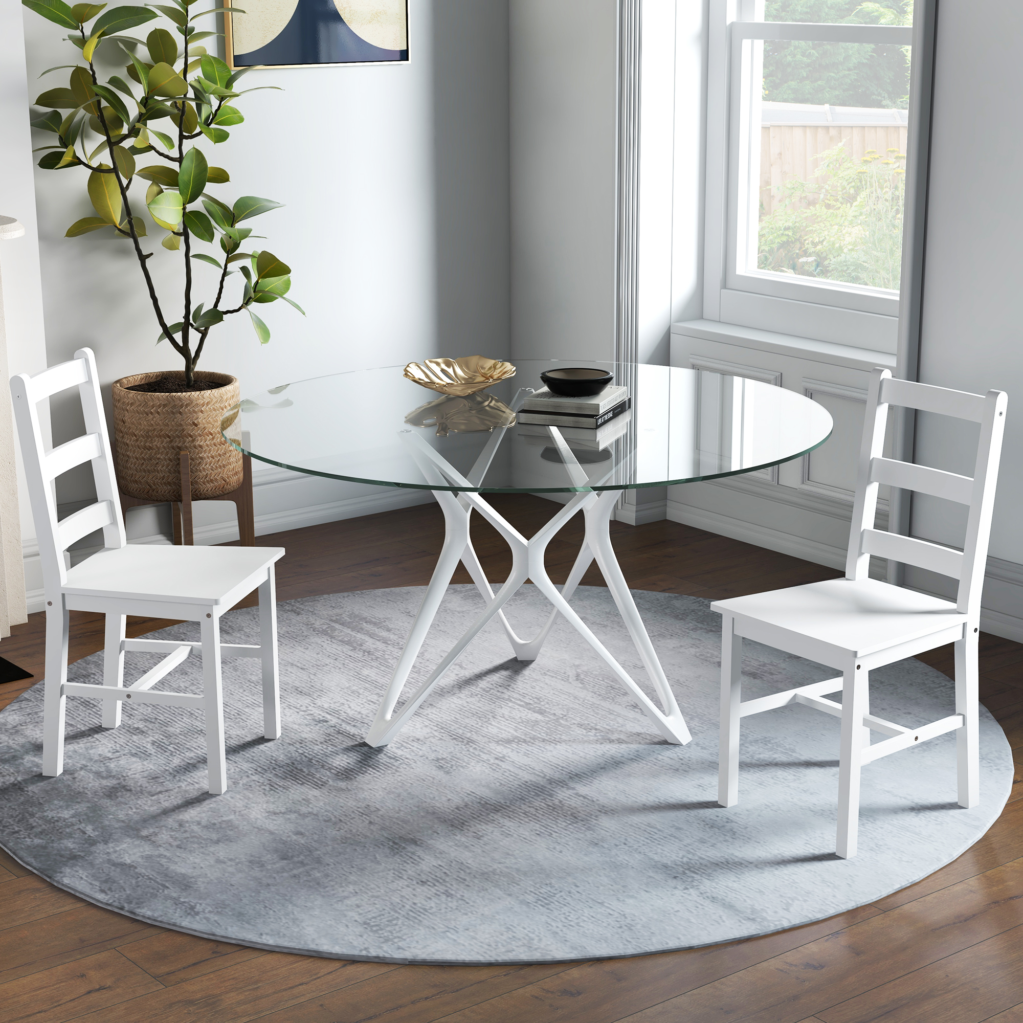 HOMCOM Eetkamerstoelen 2-delige set, Houten keukenstoel met lattenrugleuning, Antislip 41,5 x 46 x 90 cm Wit