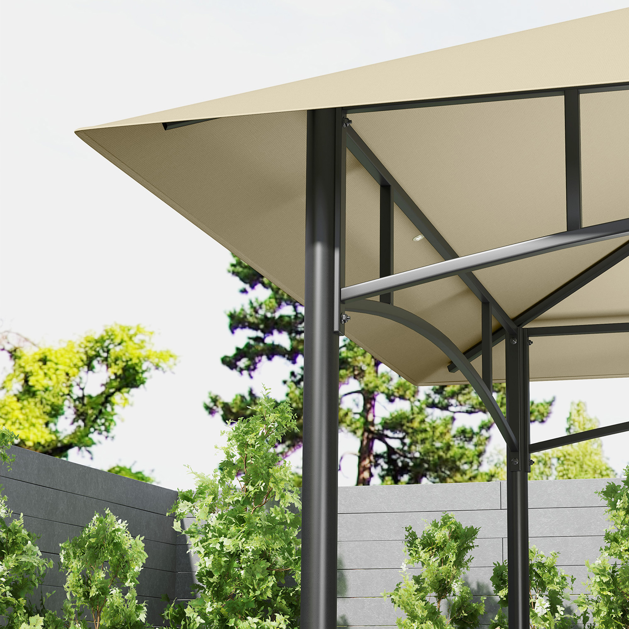 Outsunny BBQ-Tent, Grill-Tent, Tuinpaviljoen met 2 Planken, Opbergmanden, Haken, voor Terras, Beige