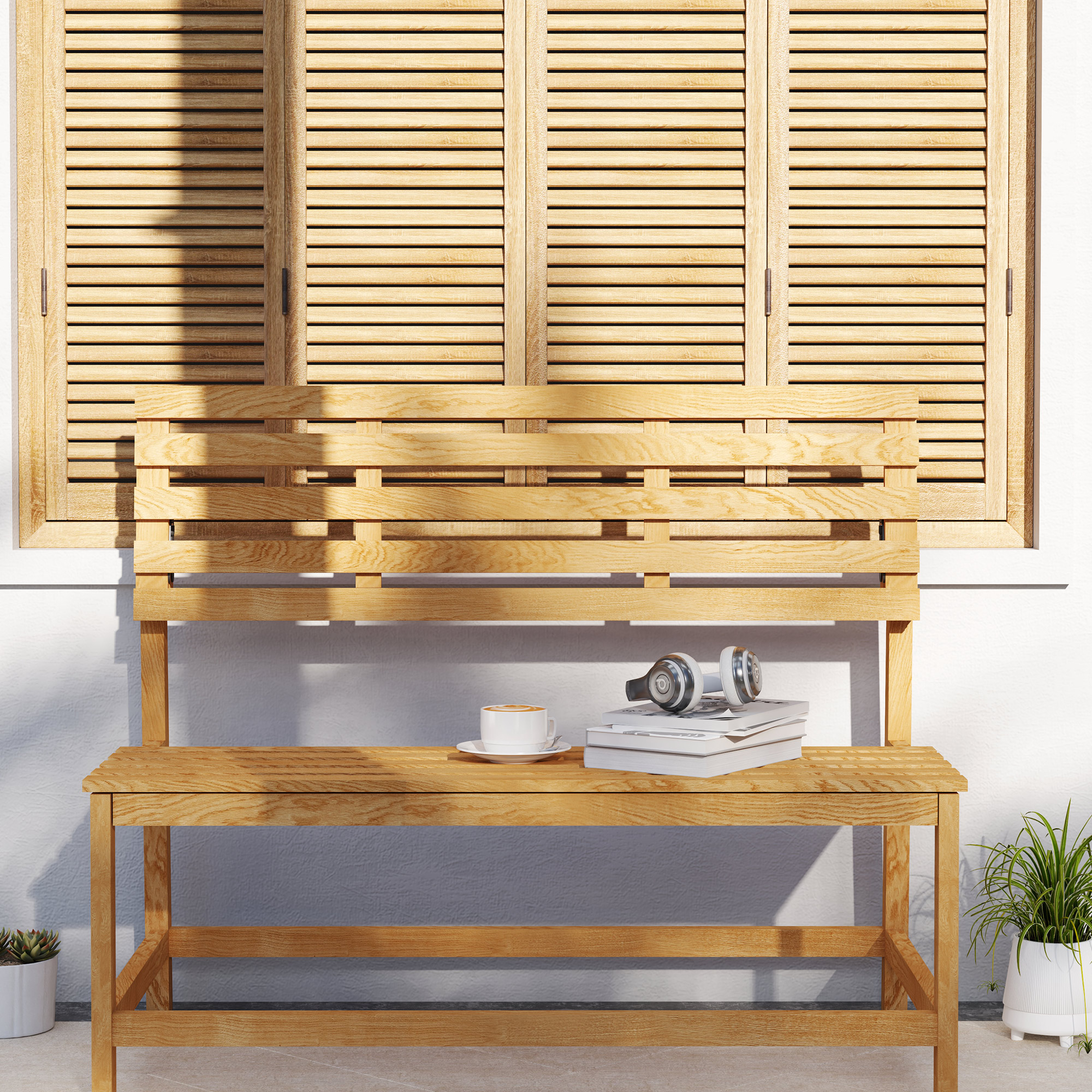 Outsunny 2-zits Tuinbank van Hout, Weerbestendige Zitbank, UV-Bestendige Tuinmeubelen met Omzetbare Rugleuningen 110x61x89cm, Teak