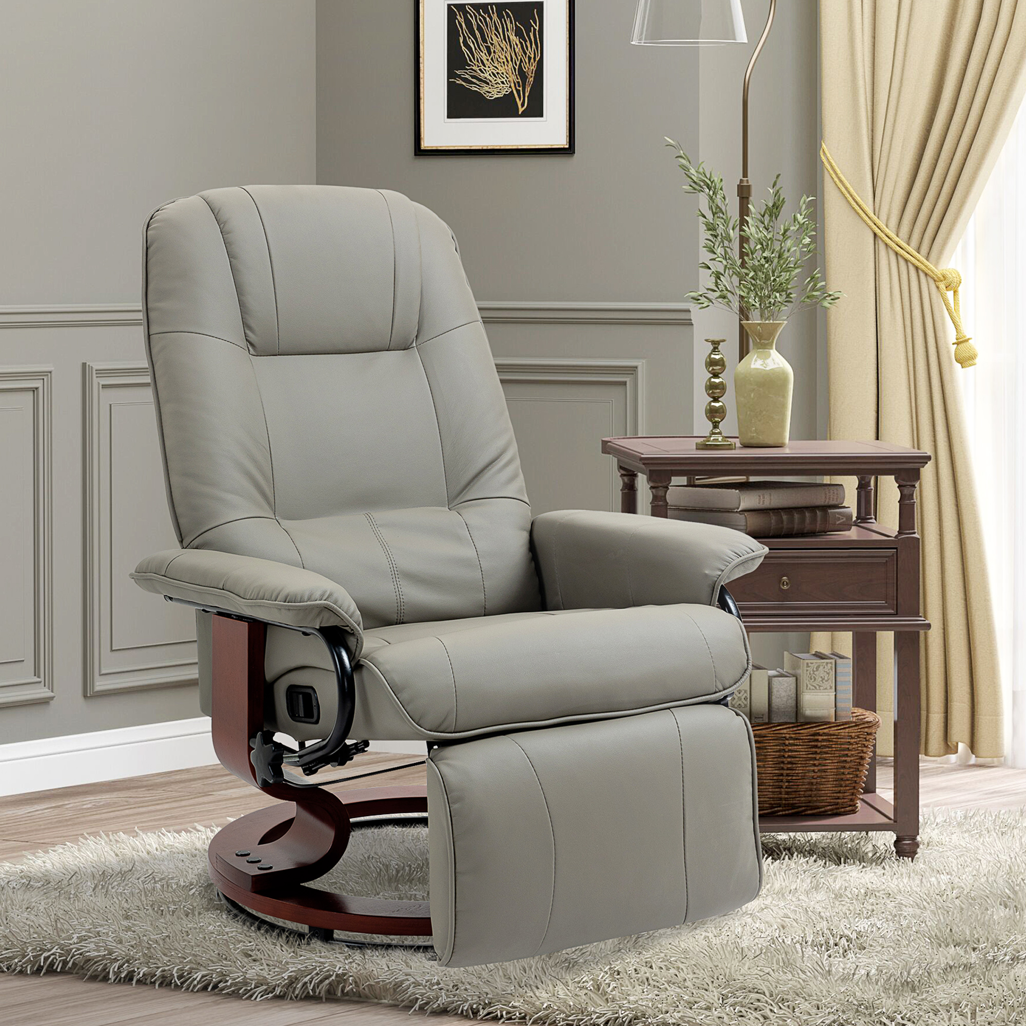 HOMCOM Relaxstoel Televisiestoel Ligstoel Kunstleder 360° Draaistoel 145° Kantelbaar Grijs 78 x 87 x 100 cm