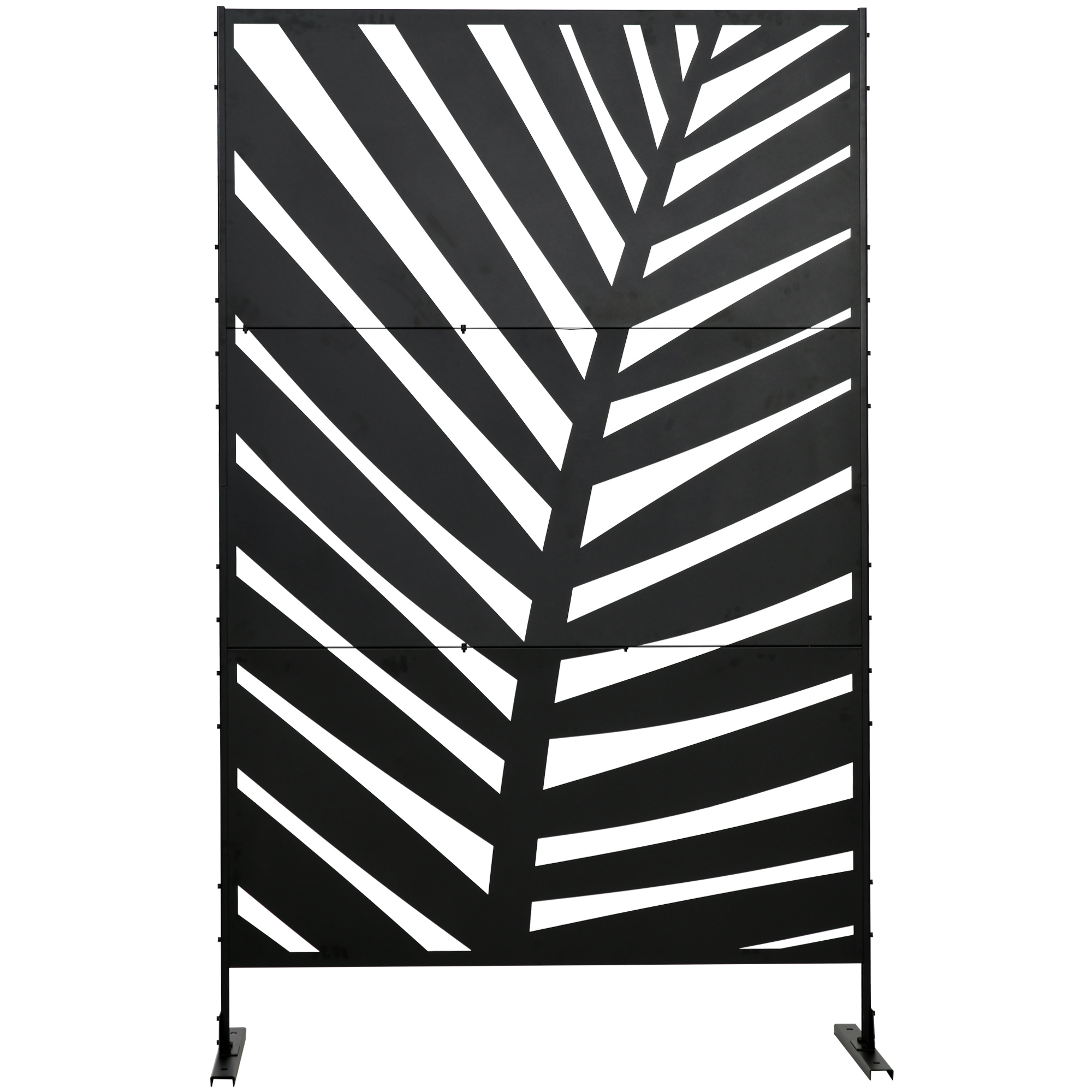 Outsunny Buitenscherm Privacy Stalen Frame Palmblad Silhouet 120x198 cm, Zwart