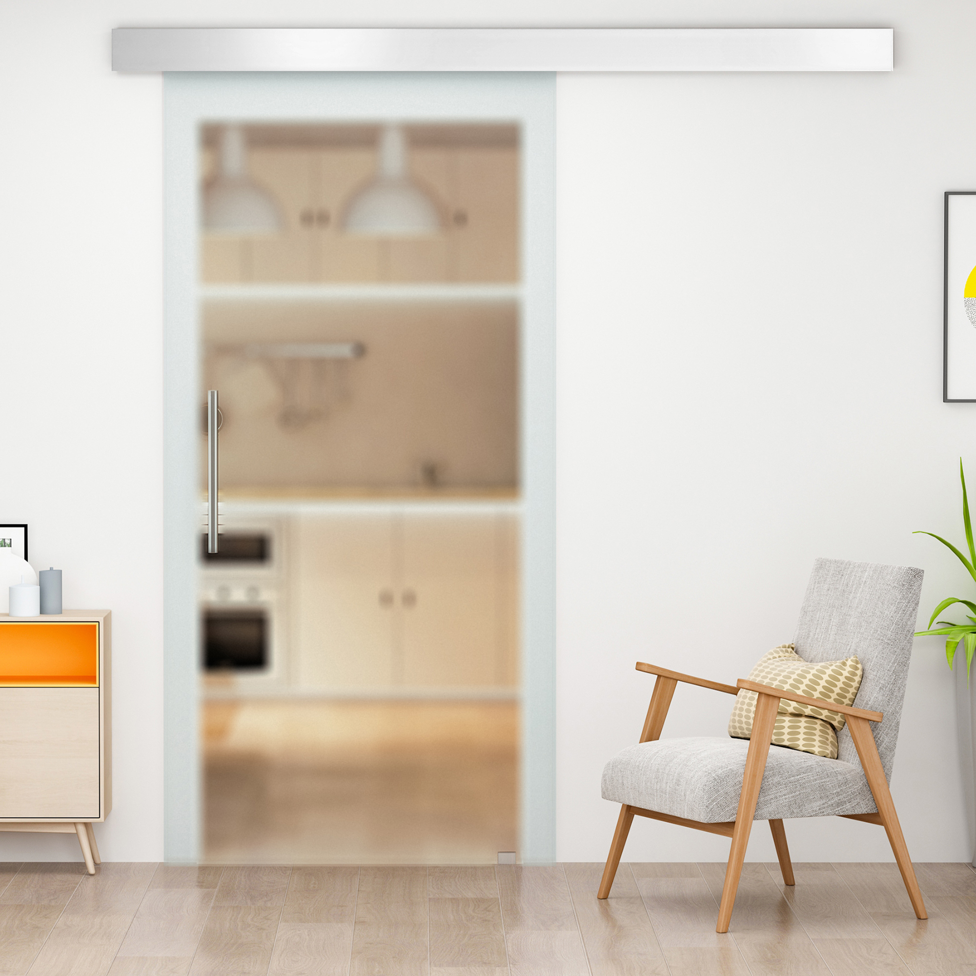 HOMCOM glazen schuifdeur schuifdeur glazen deur transparant handgreep gesatineerd 2050 x 775 x 8 mm