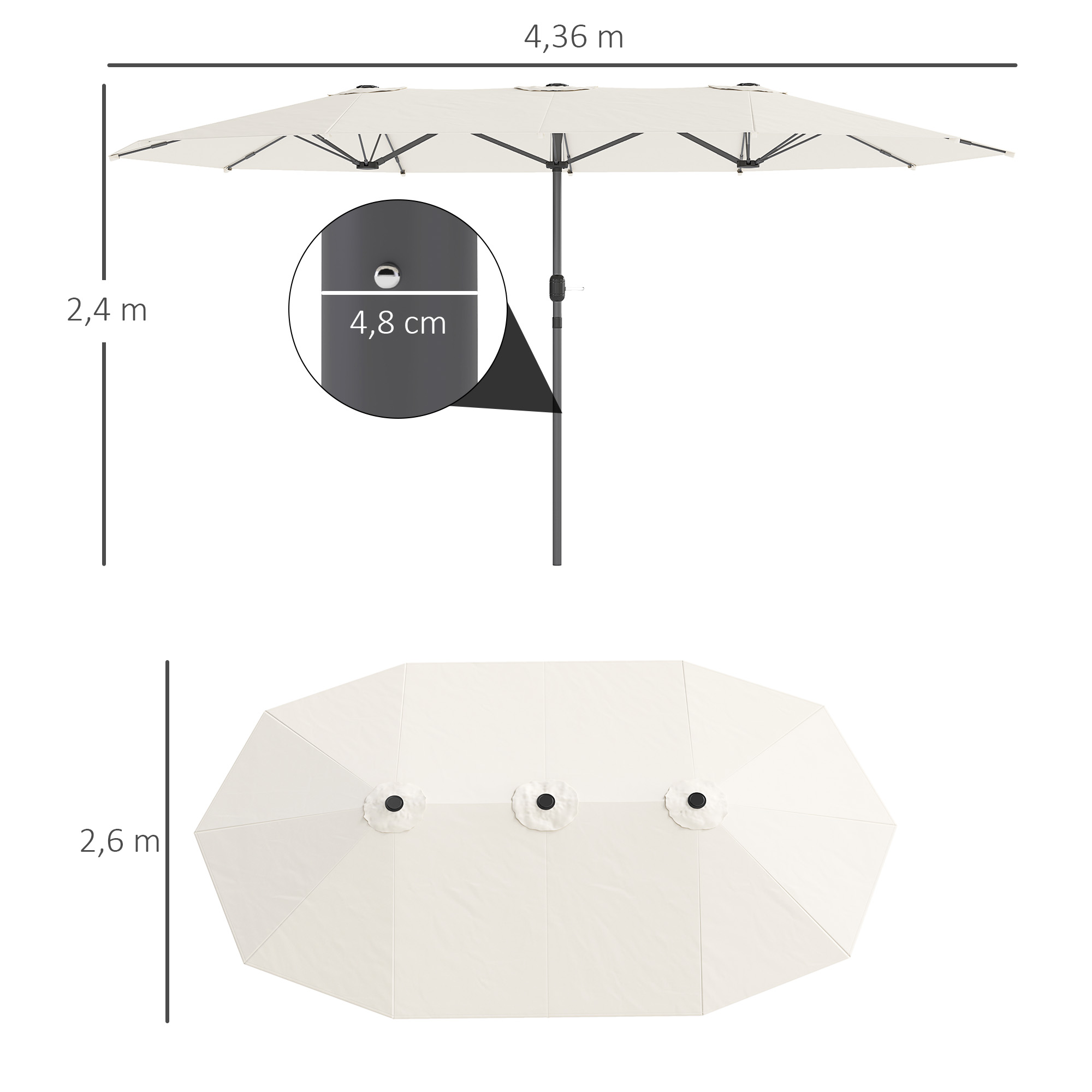 Outsunny Dubbelzijdige Parasol 436 x 260 cm met UV-bescherming en Handzwengel, Beige